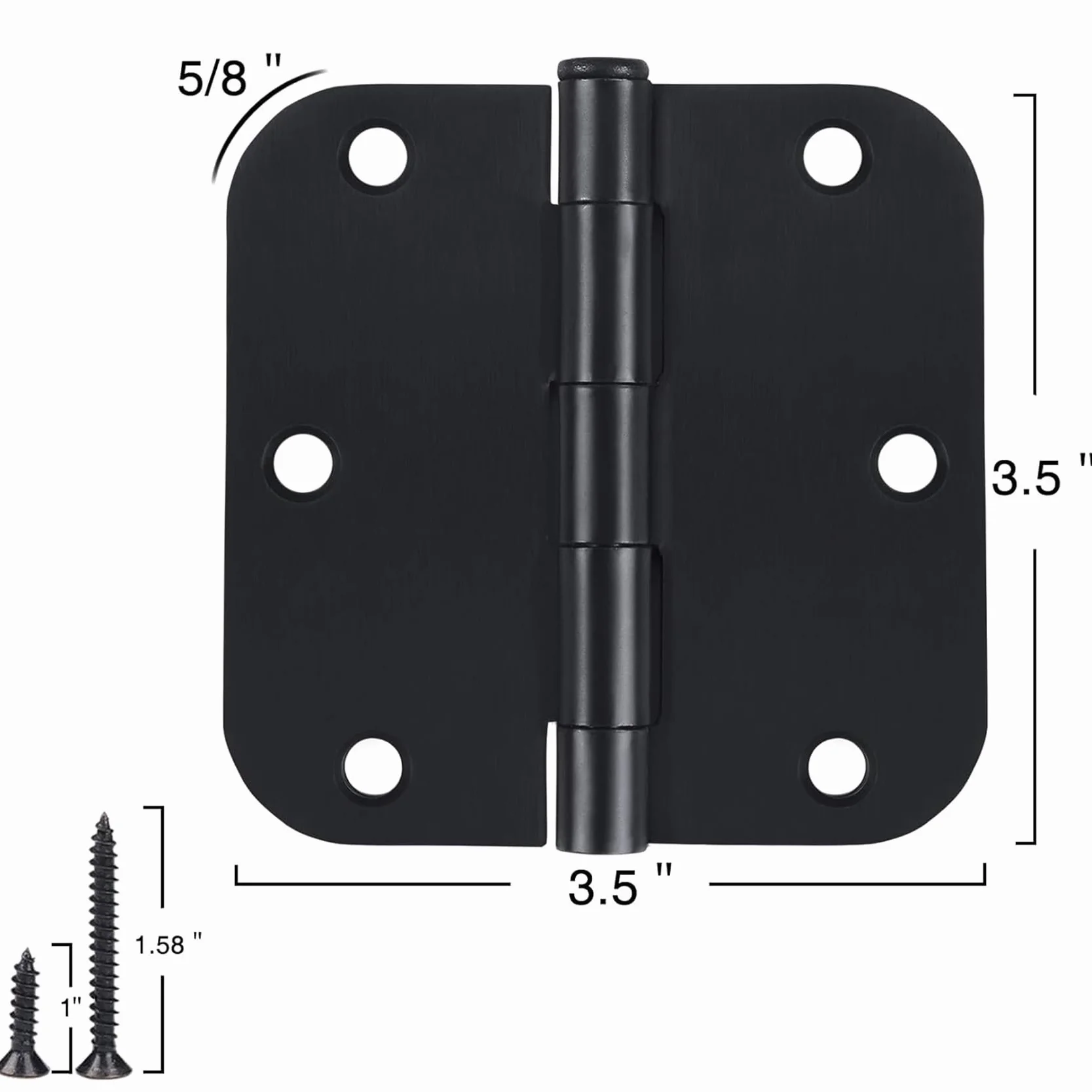 Zawiasy drzwiowe 3 1/5.1 cm 18 sztuk zaokrąglone zawiasy drzwiowe matowe czarne 9 cm x 3,5 cala zawiasy do drzwi wewnętrznych 5/20.3 cm promień narożników mieszkalnych zawiasy płaskie, odwracalny