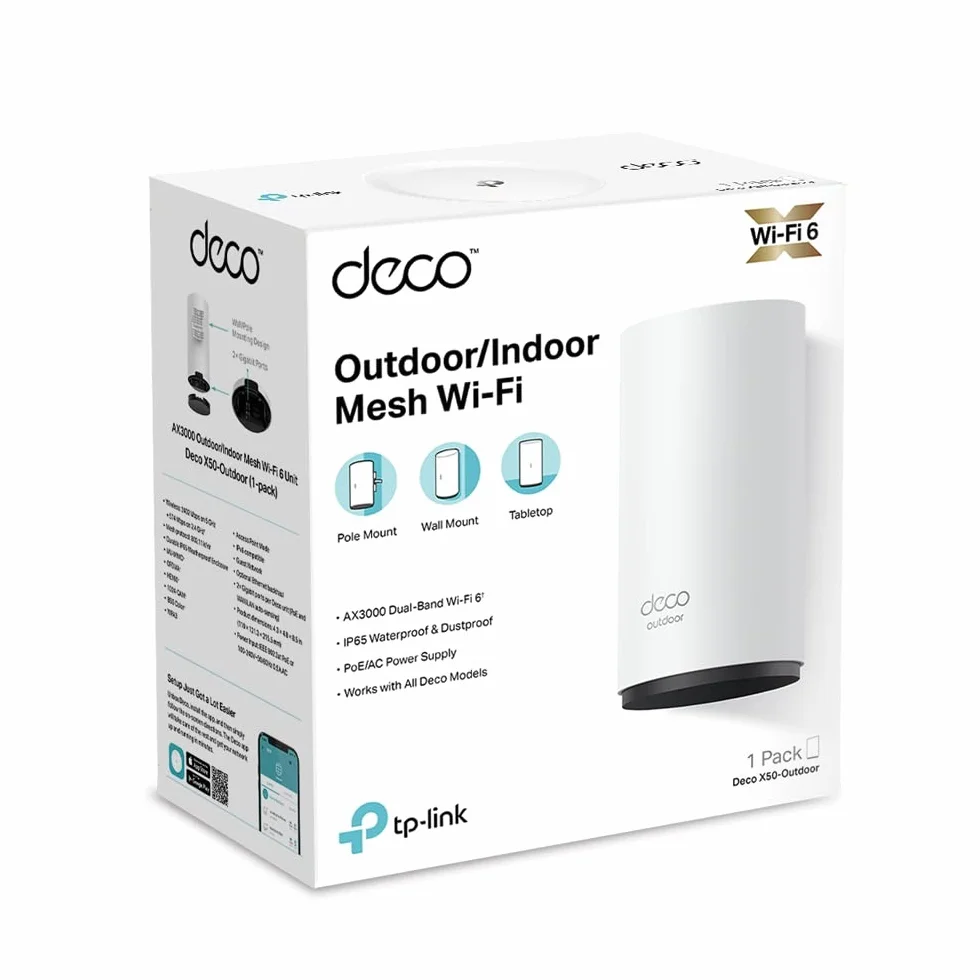 TP-Link Deco X50, Jednostka Mesh WiFi 6 AX3000, Inteligentne kierowanie ruchem sieciowym, 3 porty Gigabit LAN, AI-Driven Mesh, OFDMA, WPA3, HomeShield, Kompatybilny z Alexa, Kolor: Biały