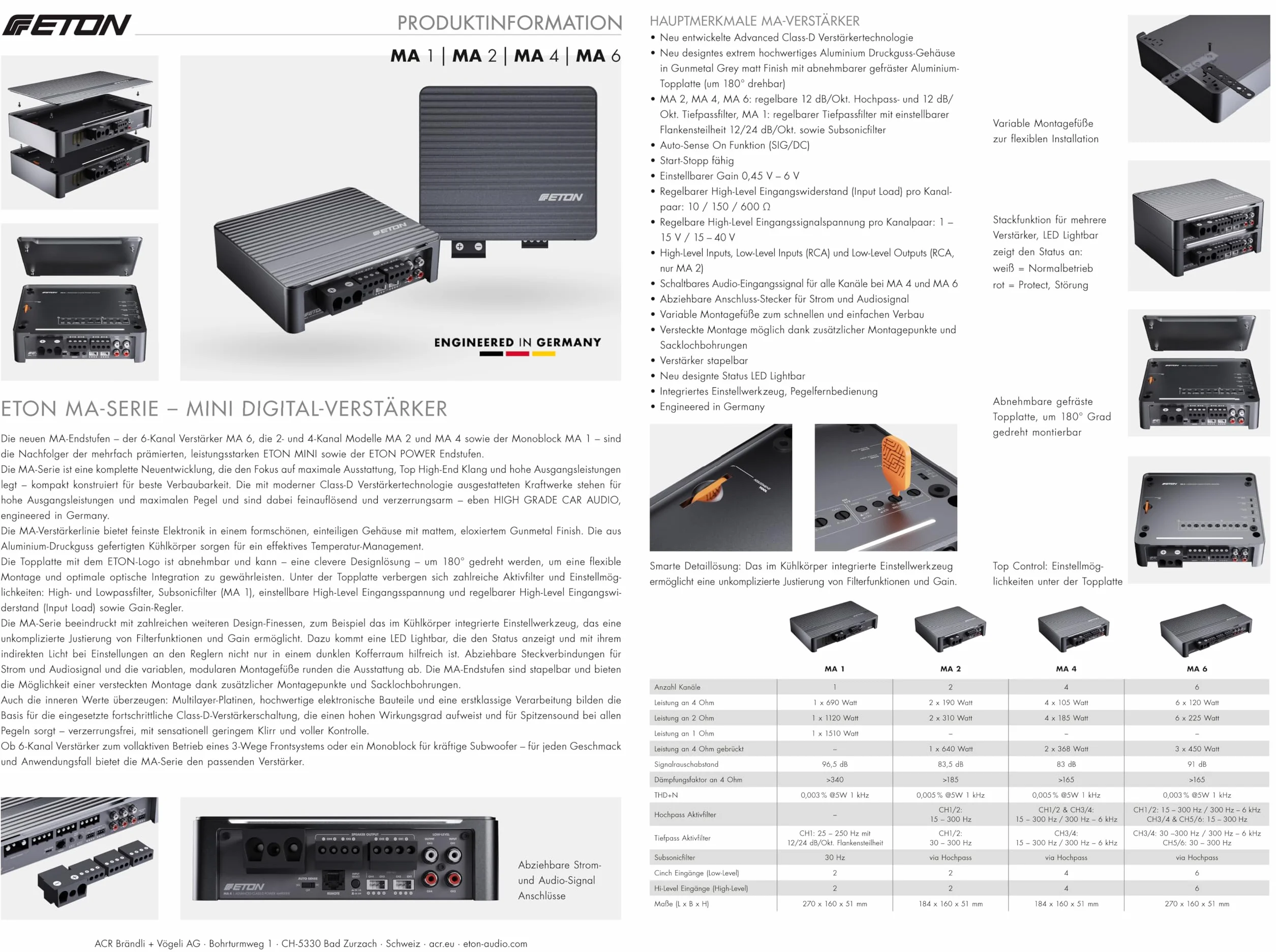 ETON MA 1 kompaktowy 1-kanałowy wzmacniacz monoblok klasy D 690 W do samochodów i kamperów