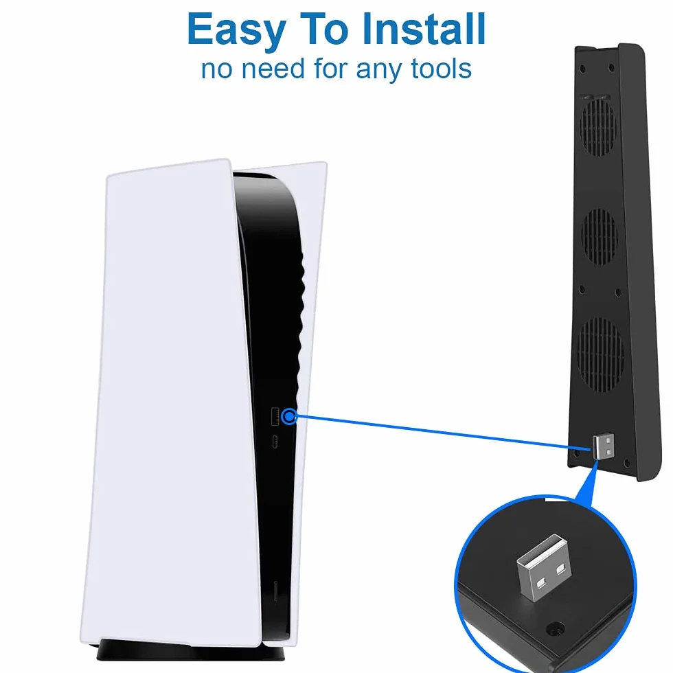 MMOBIEL 3 Zewnętrzne wentylatory chłodzenia z USB 3.0, kompatybilne z PlayStation 5 (PS5) i PS5 Digital Edition, Black, w tym USB 3.0-Port [gra wideo]