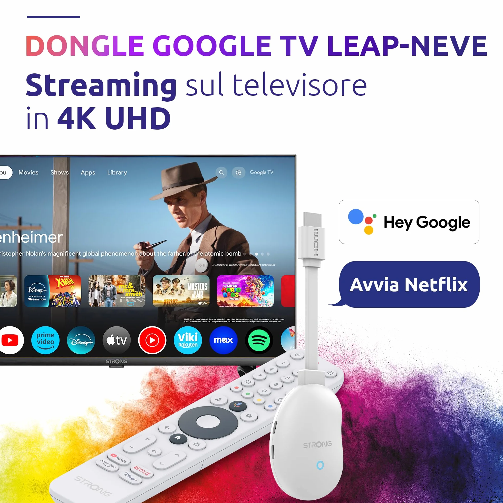 STRONG 4K UHD Android TV Streaming Box Google TV HDMI Stick Wi-Fi 6 Chromecast Dolby Vision Atmos biały
