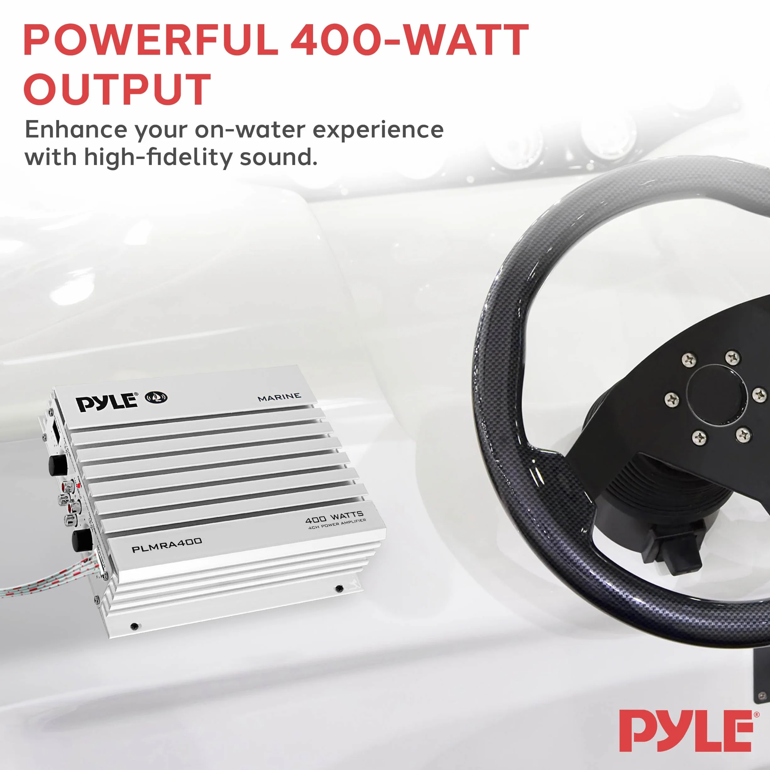 Pyle PLMRA400 400 W 4-kanałowy wodoodporny wzmacniacz morski