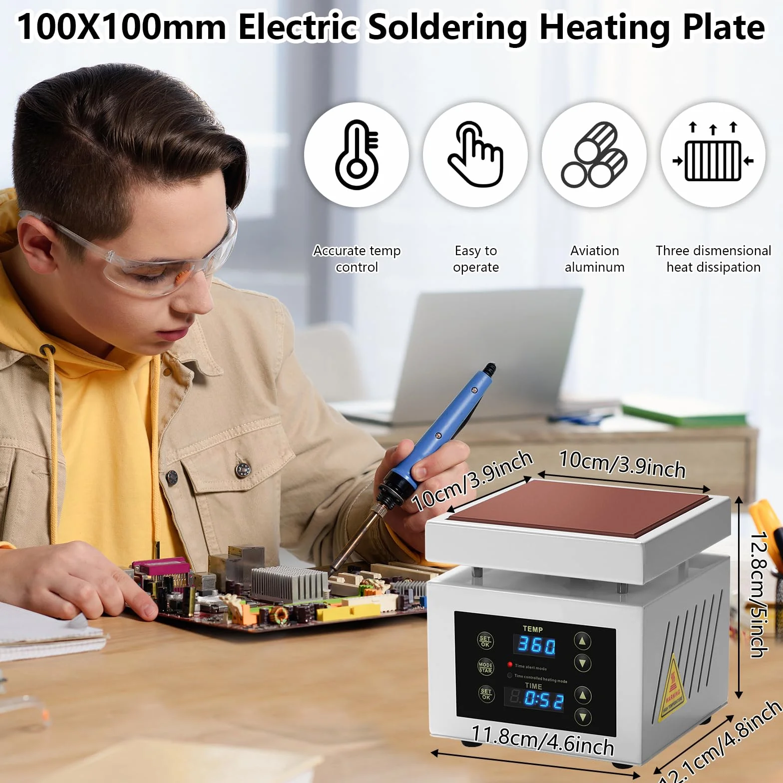 Płyta grzejna stacja lutownicza, elektryczna płyta grzewcza 350 W 100 x 100 mm, mikrokomputerowa mini inteligentny termostat ogrzewanie