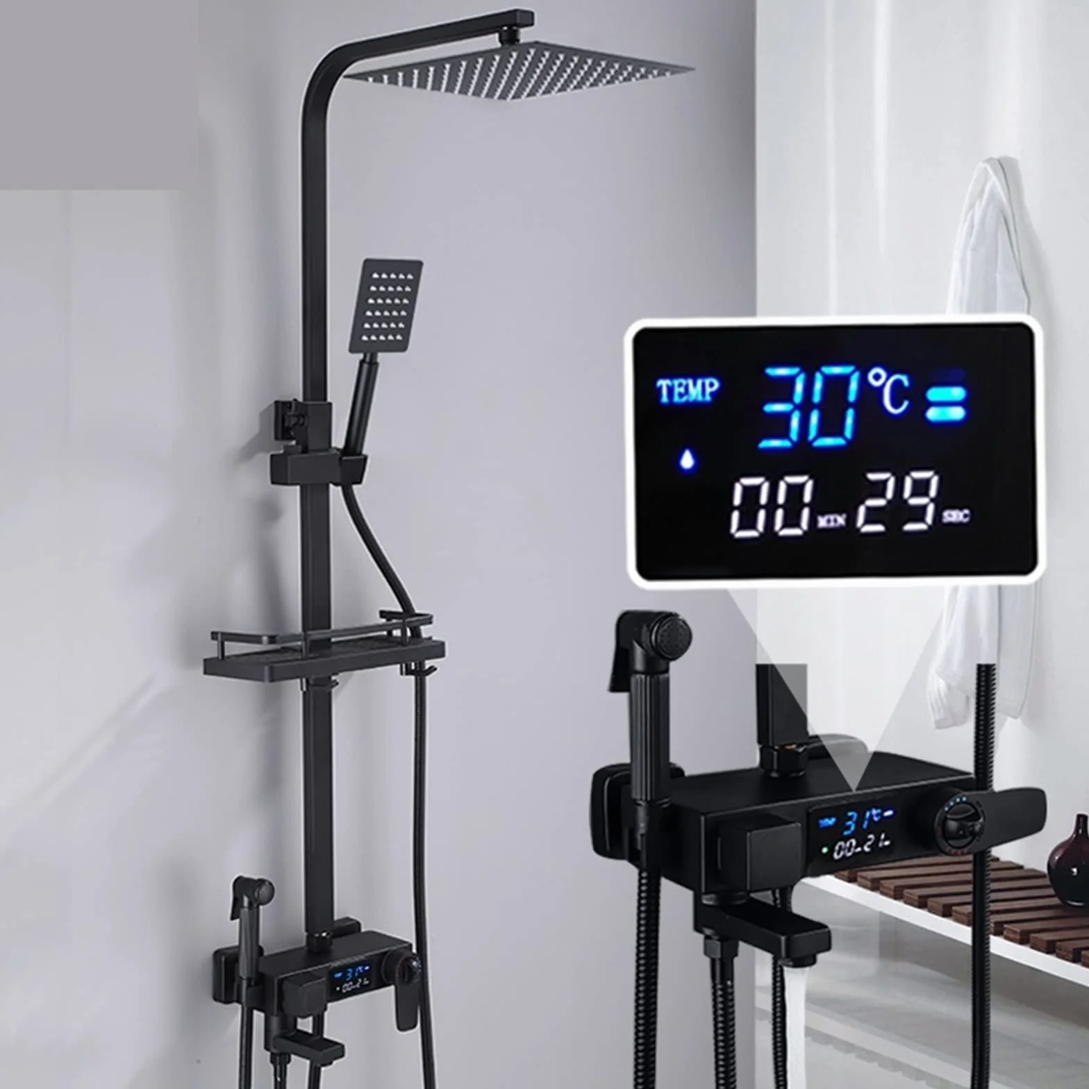 Mosiężna bateria prysznicowa z termostatem, wyświetlacz cyfrowy bateria prysznicowa do łazienki, bateria prysznicowa termostatyczna deszczownica kolumna(Thermostatic-Dis-A3)