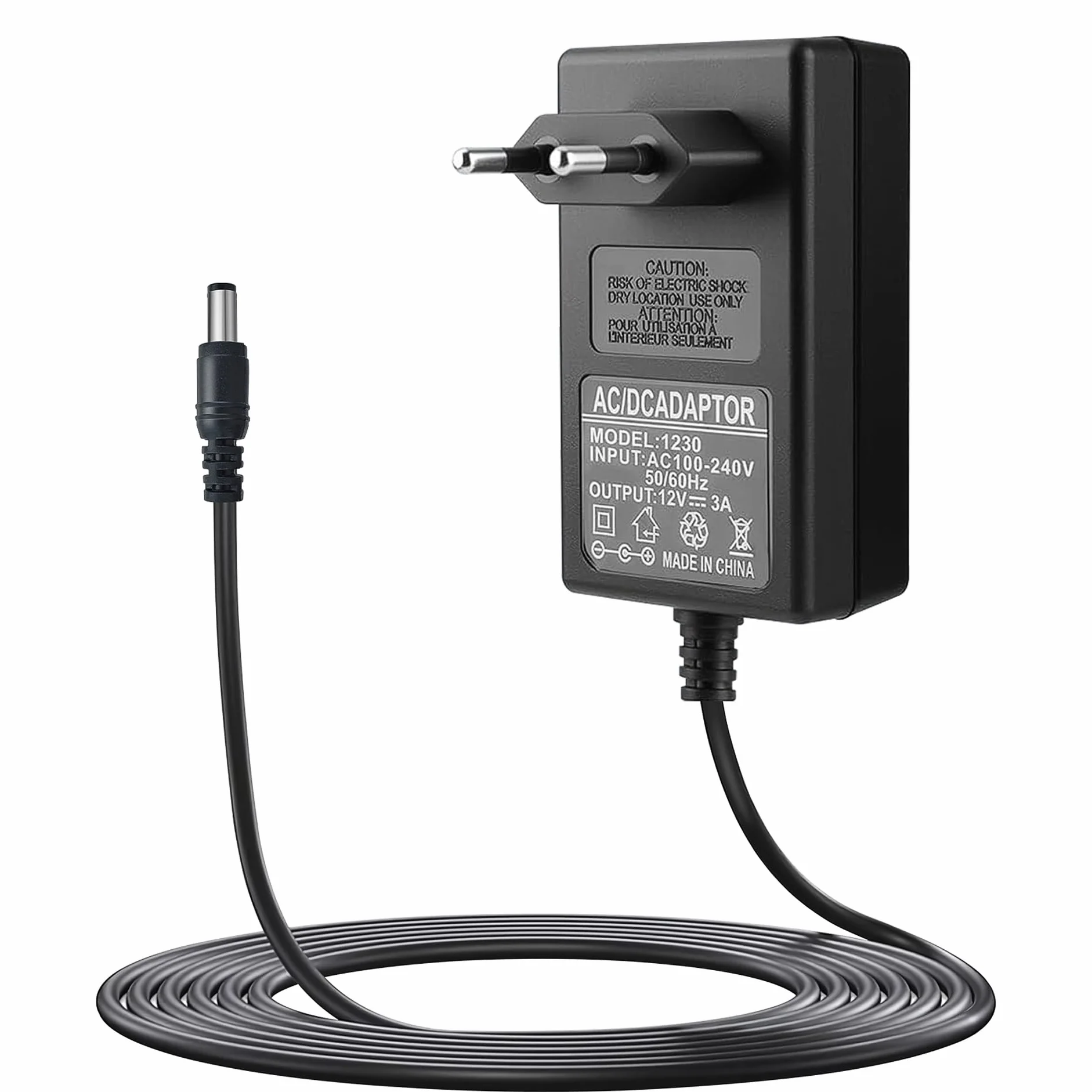 Uniwersalny zasilacz 12 V, 3 A, 36 W, transformator zasilający AC/DC z wymiennymi mocami stałymi, adapter 100V-240 V do LED, kamery CCTV, routera, głośnika, krótka ochrona przed obwodem/przegrzaniem