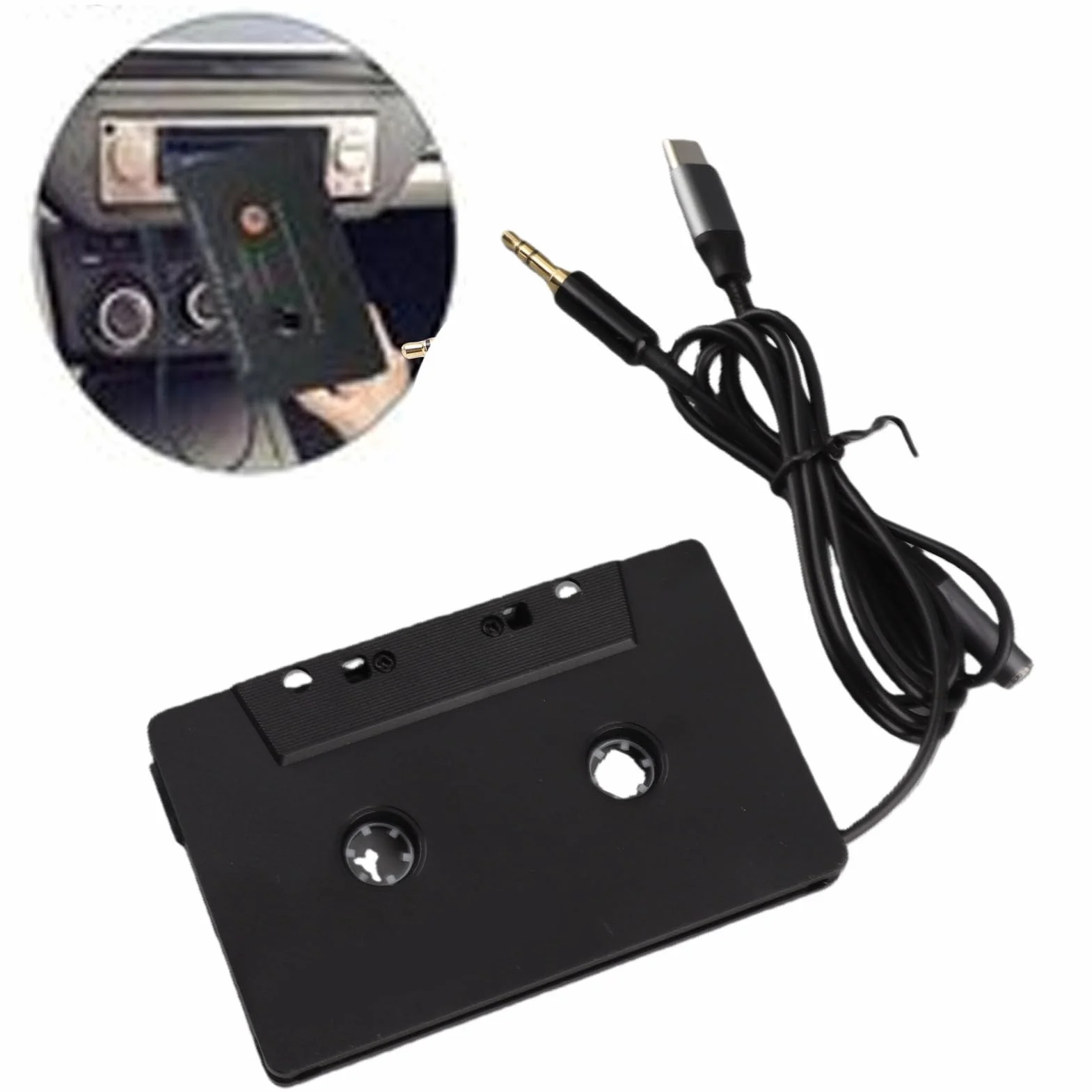 CCYLEZ Adapter do Kasety Samochodowej, Adapter Typu C do Taśmy Aux Samochodowego Zestawu Stereo, Kasety 3,5 Mm USB C Kabel w Nylonowym Oplocie, Pozłacane Złącze