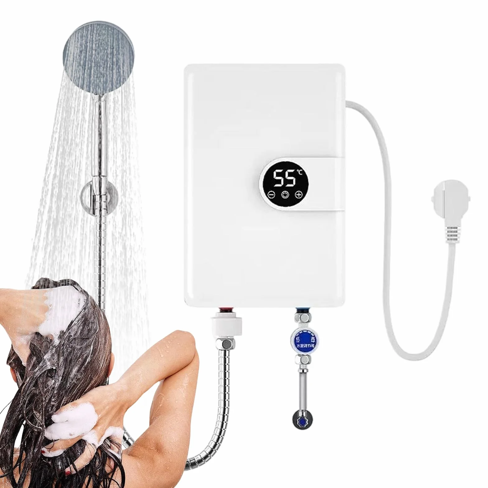 Smart Heat Shower – natychmiastowy podgrzewacz wody do łazienki | ABS / stal nierdzewna z dotykowym sterowaniem LED, konstrukcja bez zbiornika, regulowana temperatura, kompaktowy podgrzewacz do