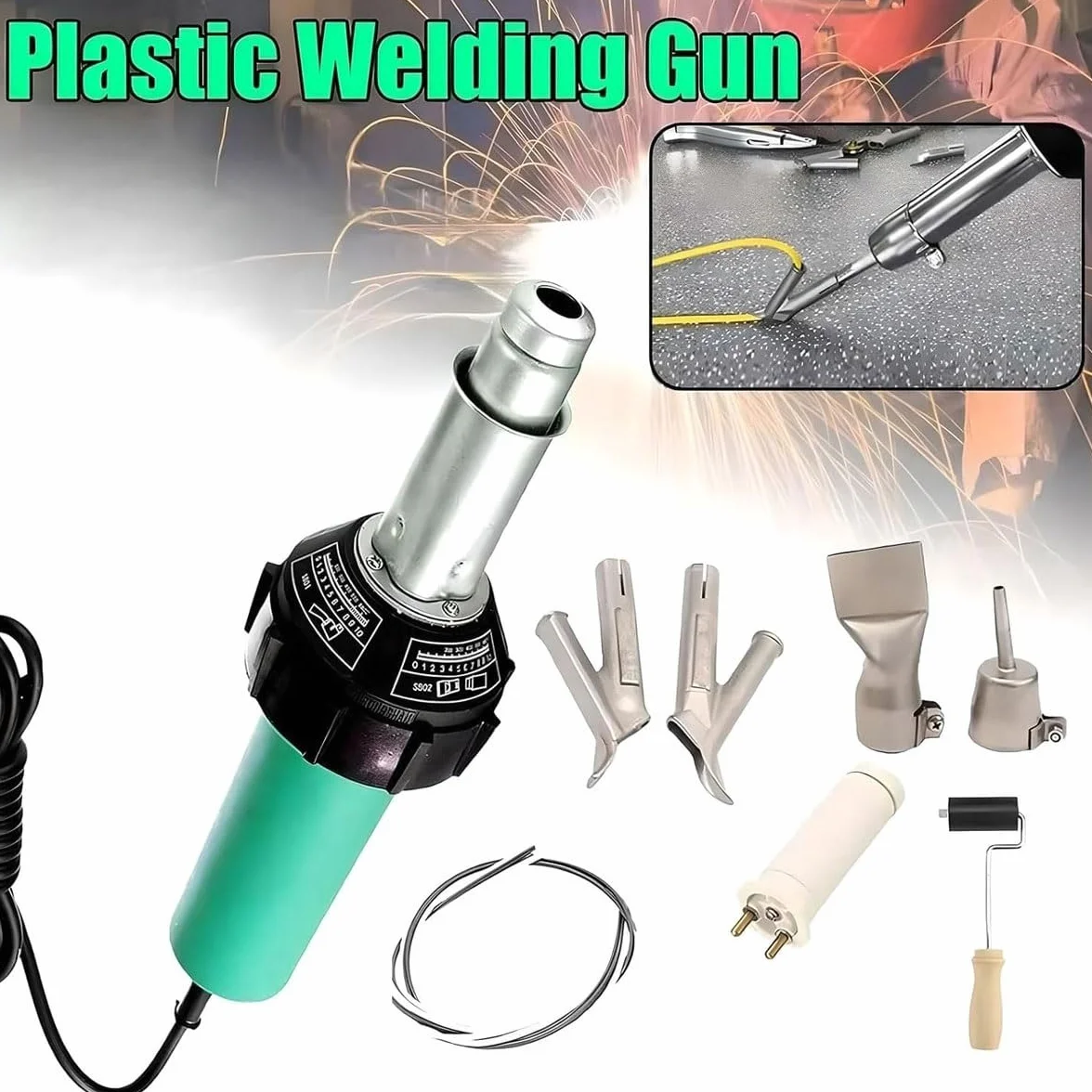 Pistolet spawalniczy na gorące powietrze, 1600 W, ręczny zmienny spawarka z tworzywa PCW, narzędzie do spawania podłóg z dyszami i akcesoriami, do majsterkowania w domu i usuwania farby