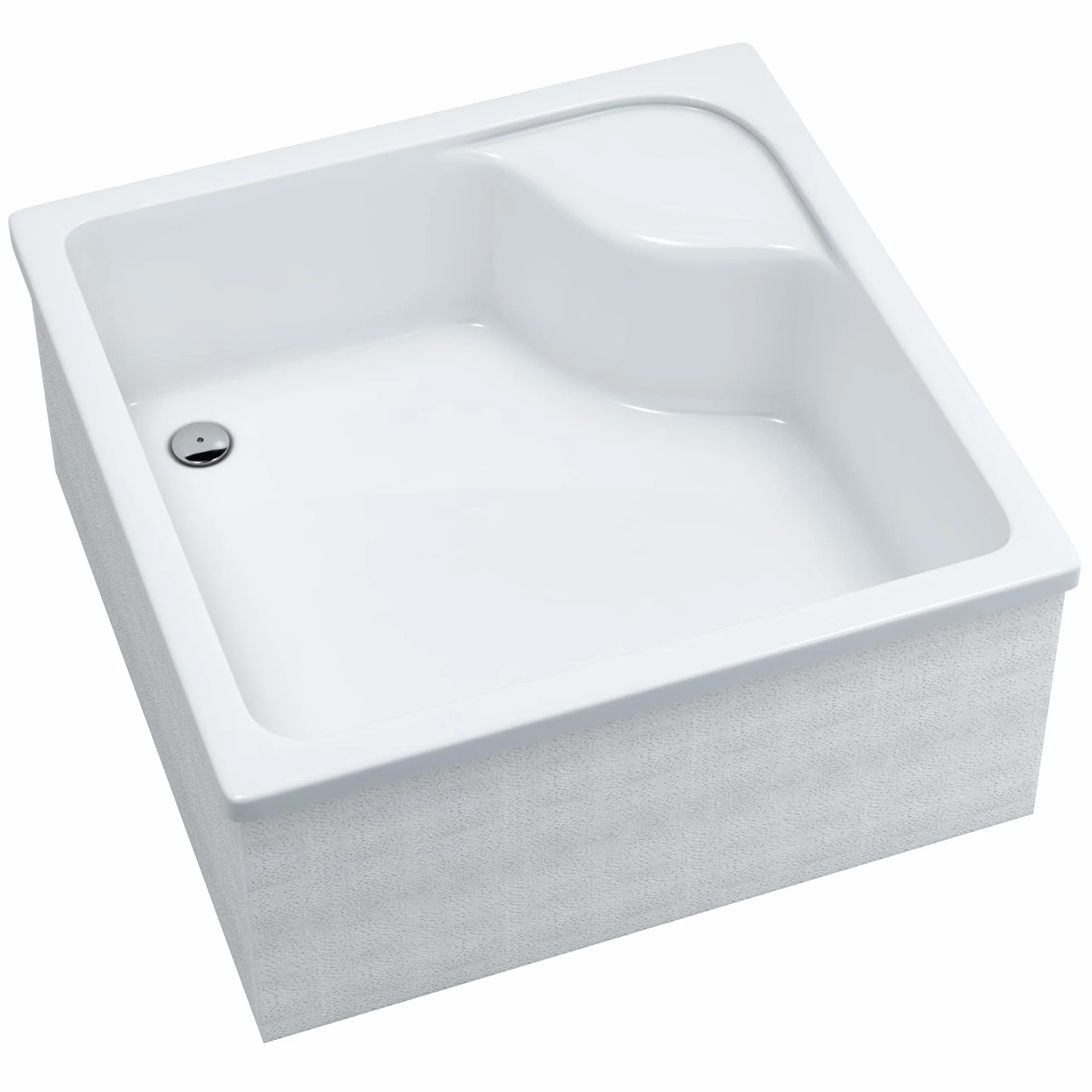 Sellon24® Brodzik prysznicowy z uchwytem, biały, stabilny, gładki, wspornik ze styropianu, EPS, brodzik prysznicowy akrylowy, kwadratowy, R55, głęboki (80 x 80 x 41 cm)