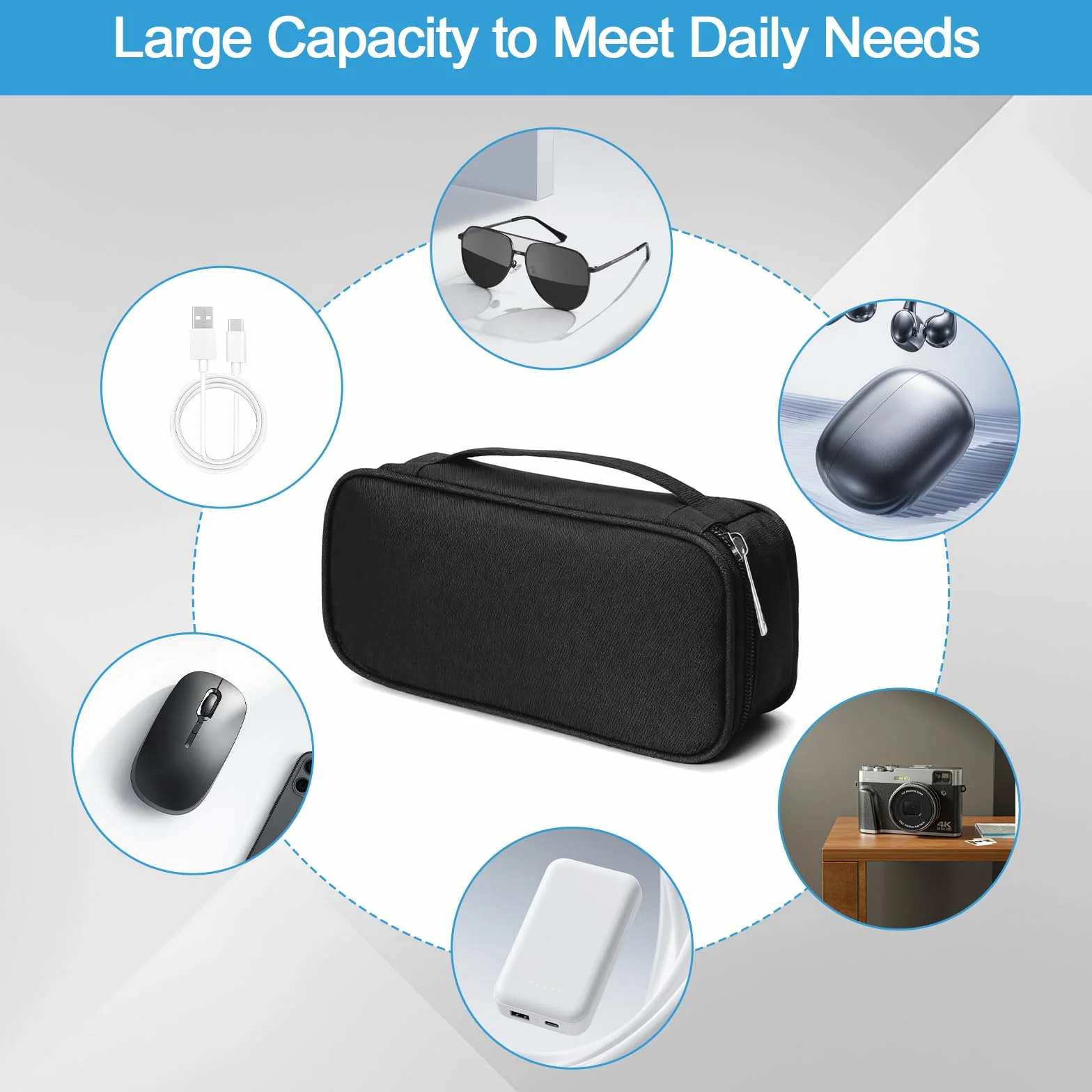 Wodoszczelny organizer na kable 600D Oxford Tech Pouch z karabińczykiem czarny