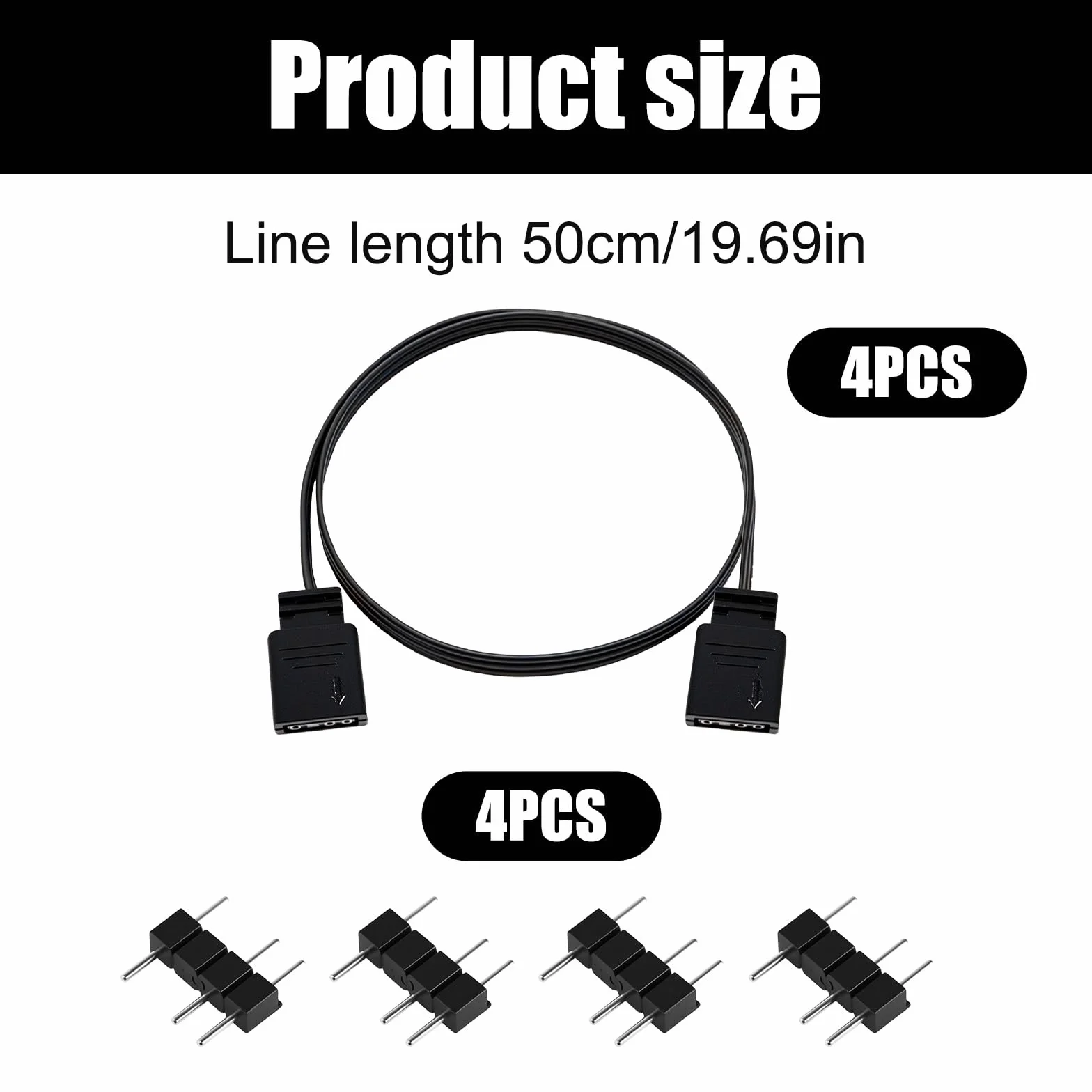 Joycabin Kabel przedłużający ARGB 50 cm 4 sztuki 5 V 3-pinowy do obudowy komputera chłodnicy procesora wentylatora RGB