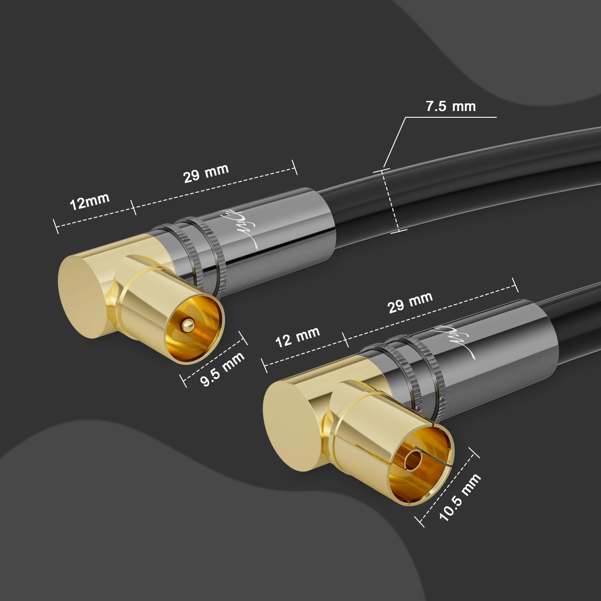 Kabel antenowy RG6 4K 1,5 m 90° kątowy satelitarny koncentryczny HD TV 75 omów pozłacane IEC metalowe złącza