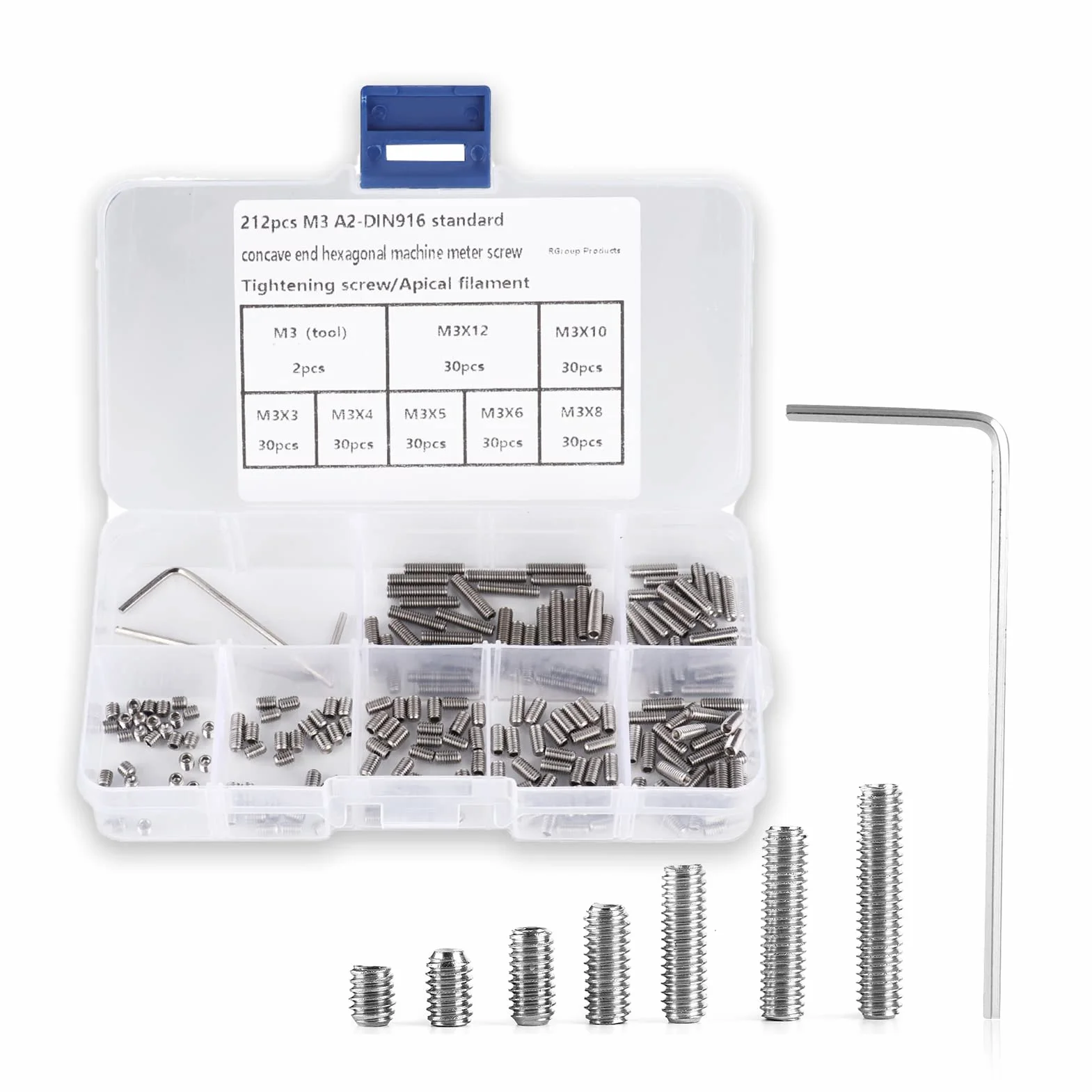 212 szt. zestaw śrub z łbem sześciokątnym, stal nierdzewna 304 M3 x 3 mm M3 x 4 mm M3 x 5 mm M3 x 6 mm M3 x 8 mm M3 x 10 mm M3 x 12 mm wewnętrzna śruba z łbem sześciokątnym