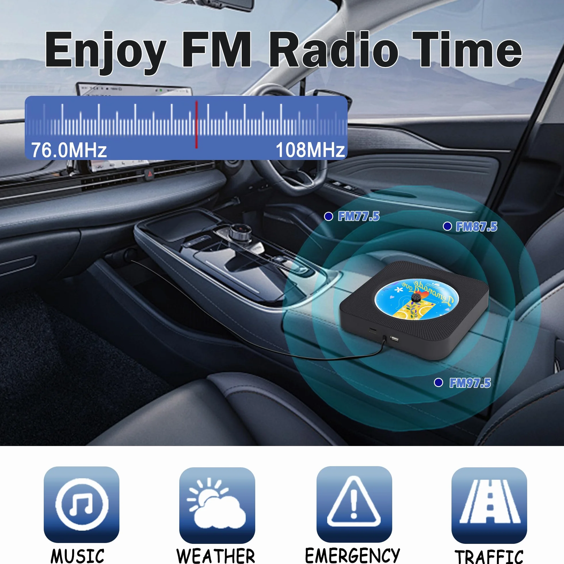 Przenośny odtwarzacz CD do domu, wbudowane podwójne głośniki, obsługa radia FM, gniazdo słuchawkowe/AUX, wejście USB, osłona przeciwpyłowa Odtwarzacz muzyki CD bluetooth z pilotem czarny