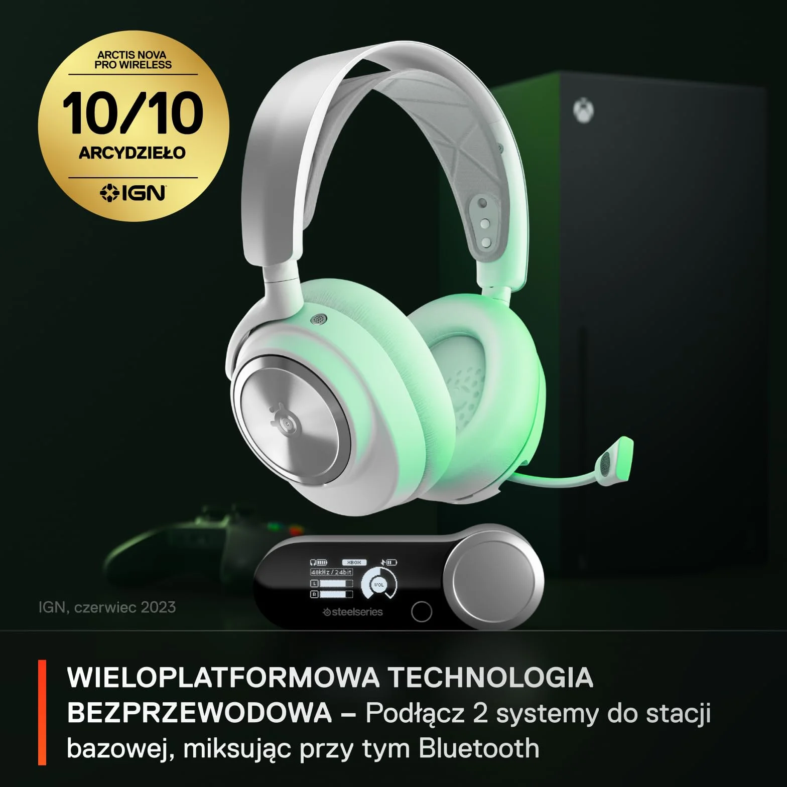 SteelSeries Arctis Nova Pro Wireless Xbox - wieloplatformowe bezprzewodowe słuchawki do gier - ANC - Białe