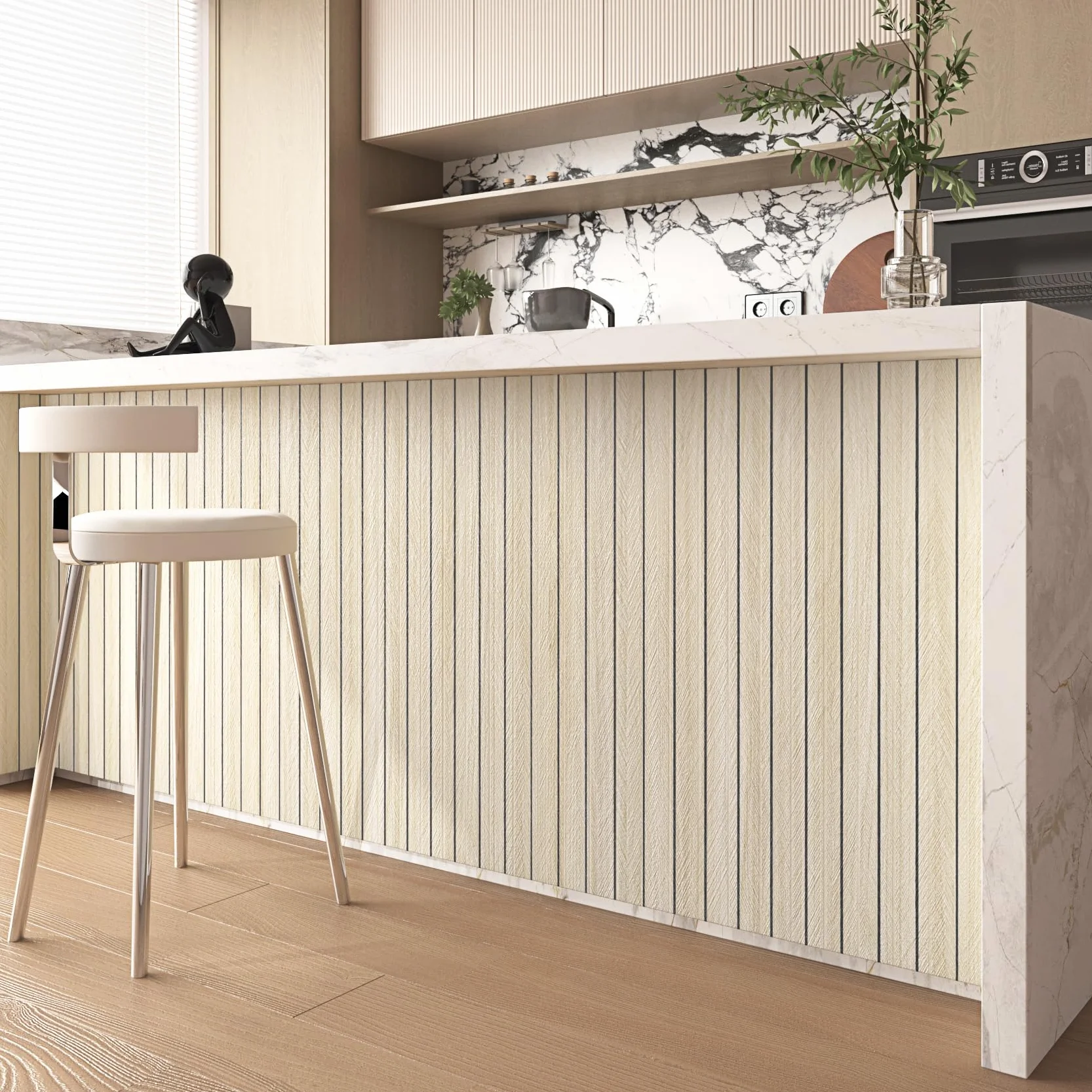Livelynine Samoprzylepne panele ścienne imitujące drewno 3D Panele drewniane Ściana Salon Jadalnia Korytarz Jasny dąb 30 cm x 5 m Okładzina ścienna Samoprzylepna Imitacja drewna Beżowa
