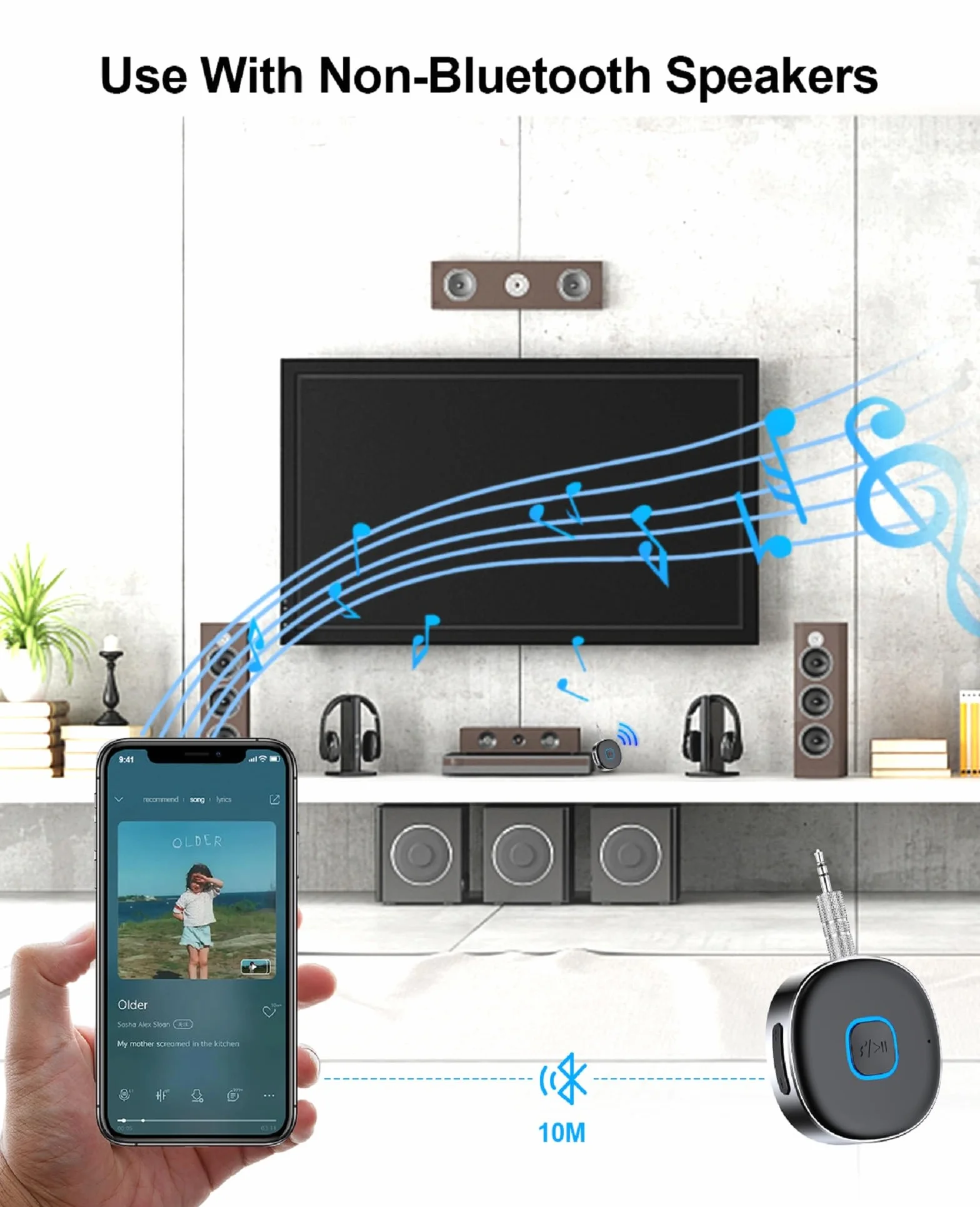 HORJOR AUX Bluetooth adapter samochodowy 5.0 bezprzewodowy głośnomówiący podwójne połączenie 16h