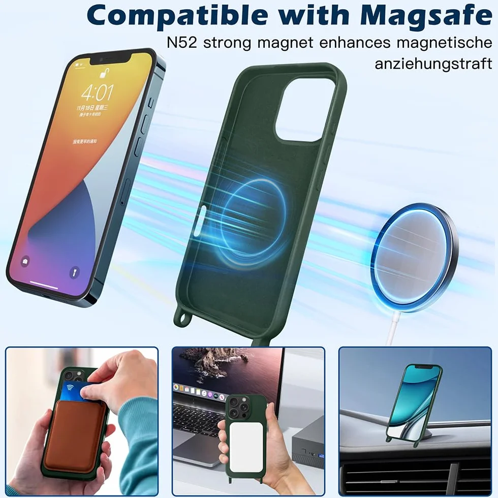 Anfire Etui z Paskiem na Xiaomi 15 Magnetyczne Crossbody Silikonowe Magsafe