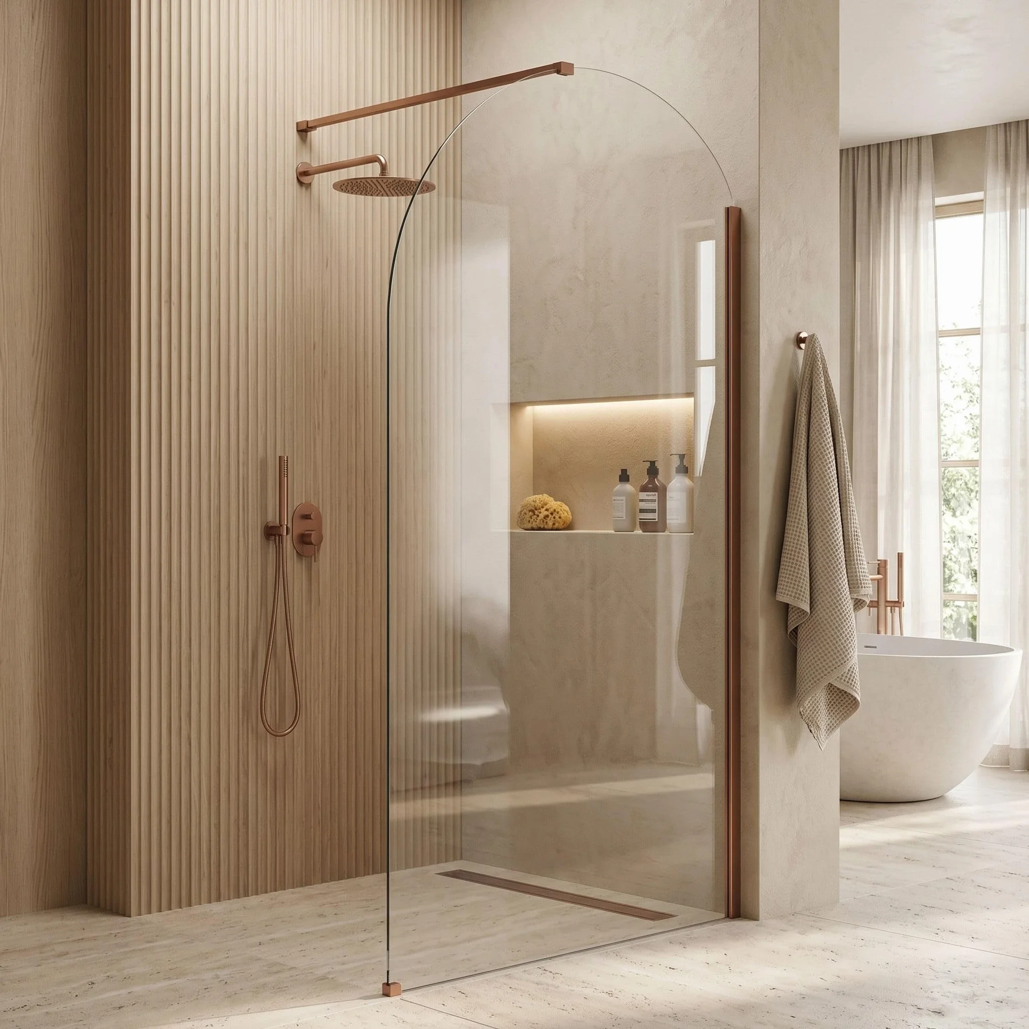 Rea - Ścianka Prysznicowa Walk-in Heaven Brush Copper 100-0,8x100x200 cm