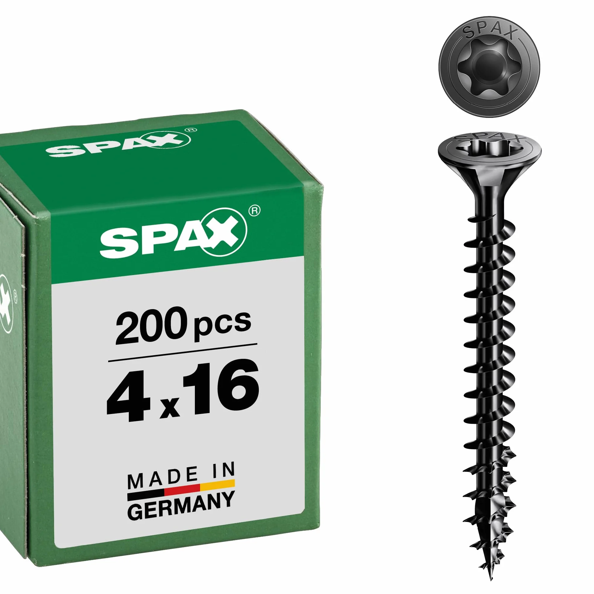 Spax Śruba uniwersalna, łeb wpuszczany, czarny, T-STAR plus, pełny gwint (4 x 16 mm 200 sztuk)