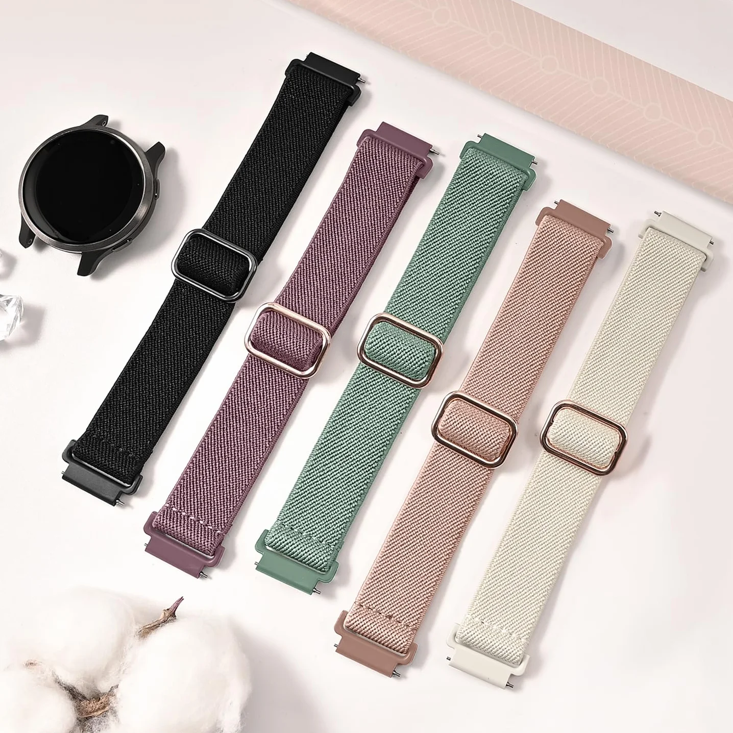 5 sztuk bransoletek kompatybilnych z Garmin Venu 3S/Venu 2S/Vivoactive 4S, 18 mm, elastyczny nylon, do zegarka Garmin Forerunner 255S/265S dla kobiet i mężczyzn
