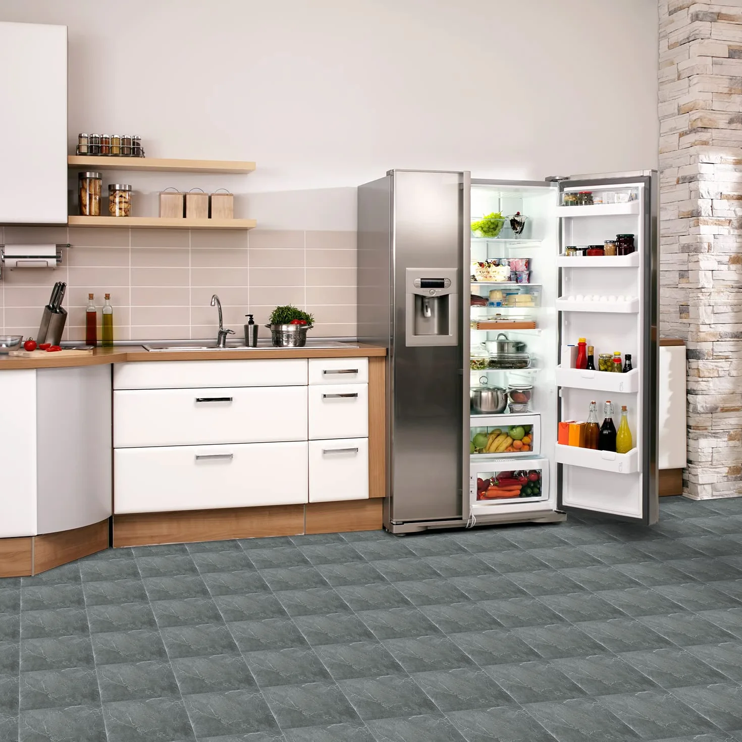 Sonnewelt Wykładzina podłogowa z PCW, samoprzylepna, ok. 5 m², 55 płytek, podłoga winylowa, antypoślizgowa, wodoodporna, 30 x 30 cm, laminat, deski podłogowe, płytki winylowe do ogrzewania