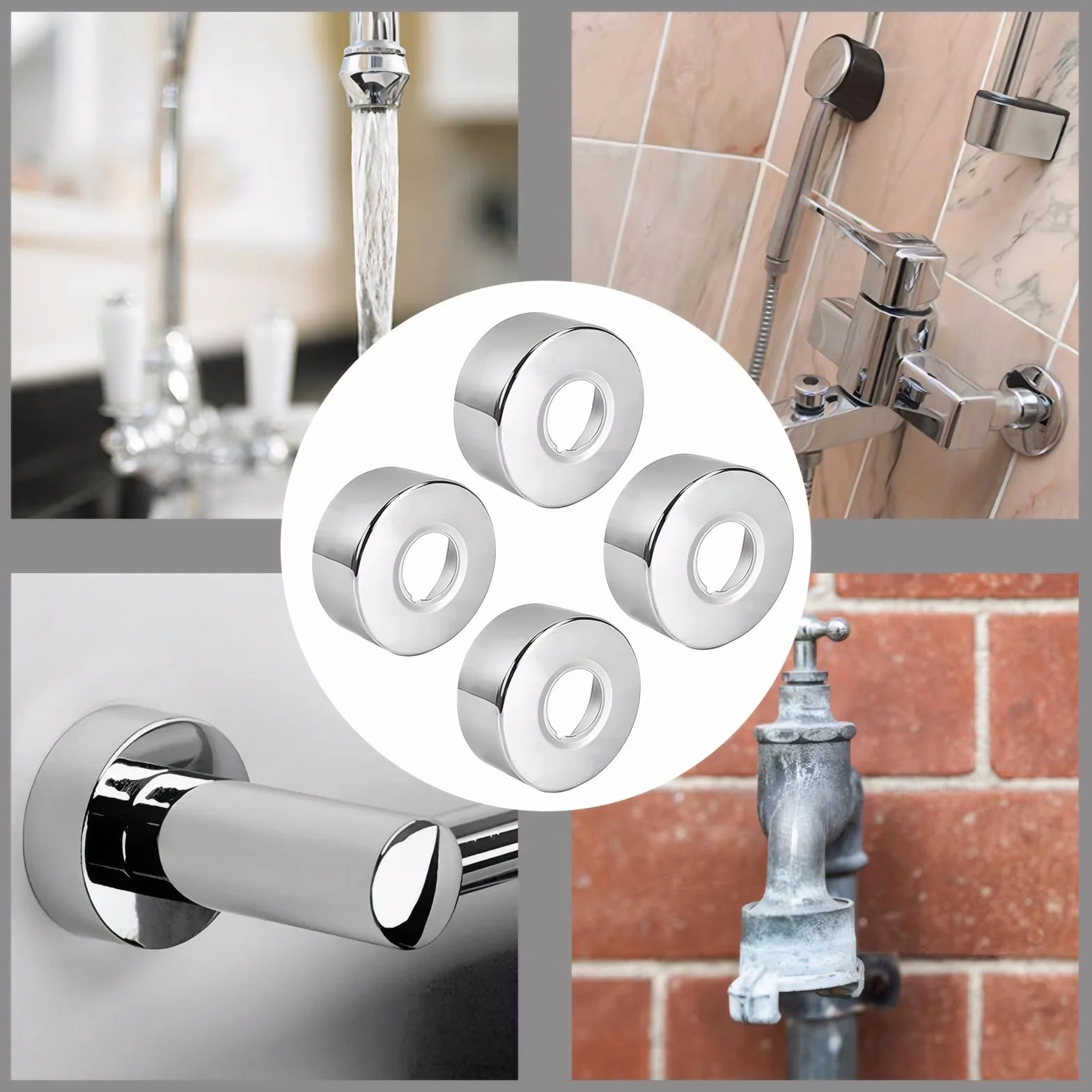 MAEXUS 4 sztuki rozety armatury prysznicowej, 66 x 25 x 30 mm, rozeta do rury grzewczej, rozeta ze stali nierdzewnej, armatura prysznicowa, do armatury prysznicowej, dekoracja kranu, dekoracja kuchni