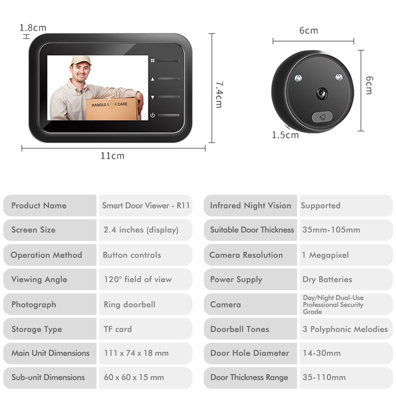 Nikou 2,4-calowy ekran TFT LCD, inteligentny wizjer do drzwi, kamera z dzwonkiem do drzwi, 4 dzwonki, szerokokątny aparat 1 MP 120°, widoczność w nocy, do domu, biura, mieszkania, hotelu