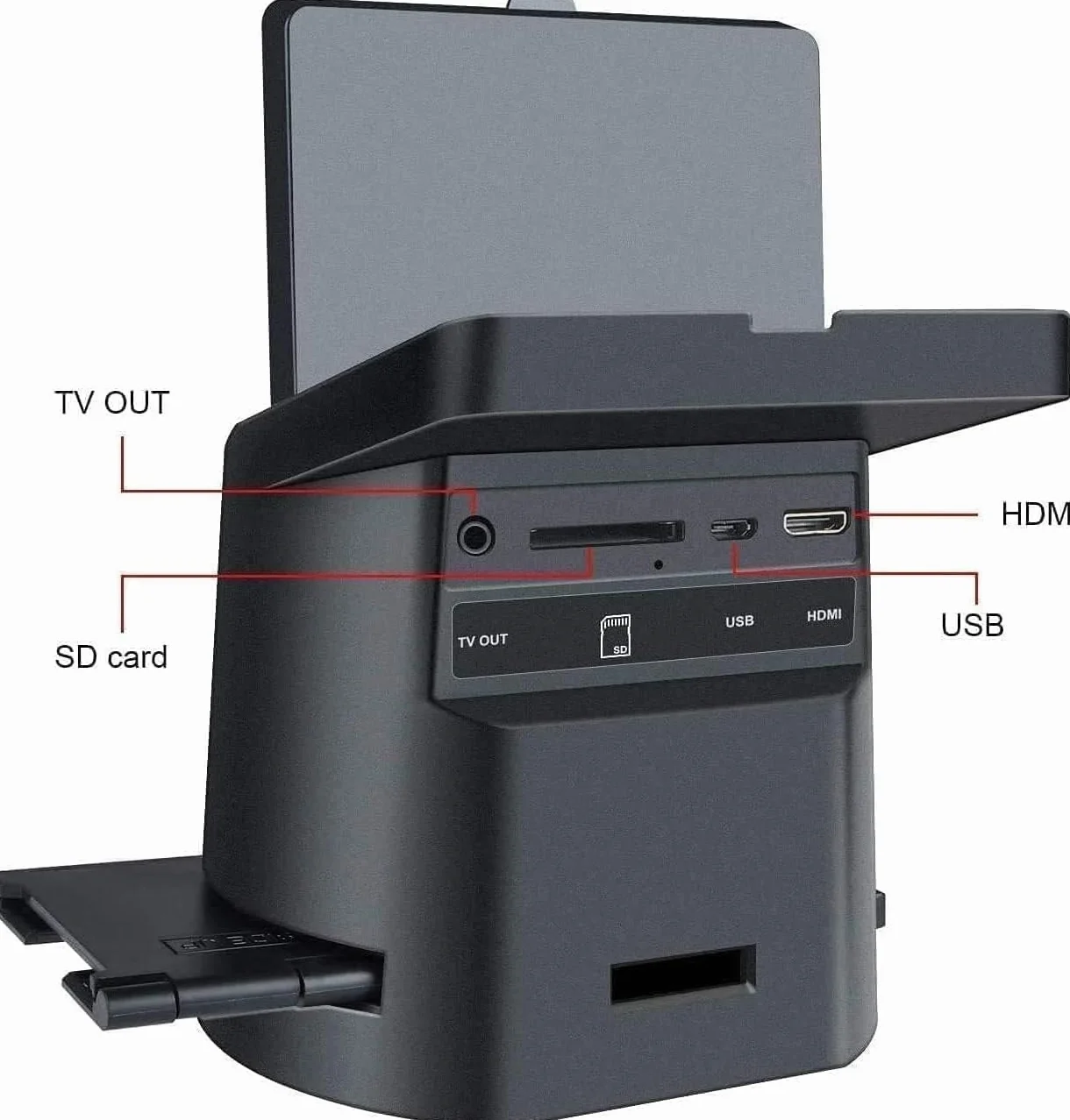 DigitConvert Skaner do slajdów negatywnych i foliowych - konwertuje negatywy i slajdy 35 mm, 126, 110, Super 8 i 8 mm do JPEG - odchylany wyświetlacz LCD 3,5", czarny