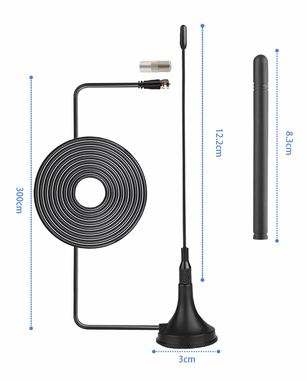 Vecys DVB-T Antena 2dBi Mini TV Antena Magnetyczna Podstawa Wymienne Pręty 50 Mil Wewnętrzna Cyfrowa Antena TV RG174 3m Kabel Koncentryczny