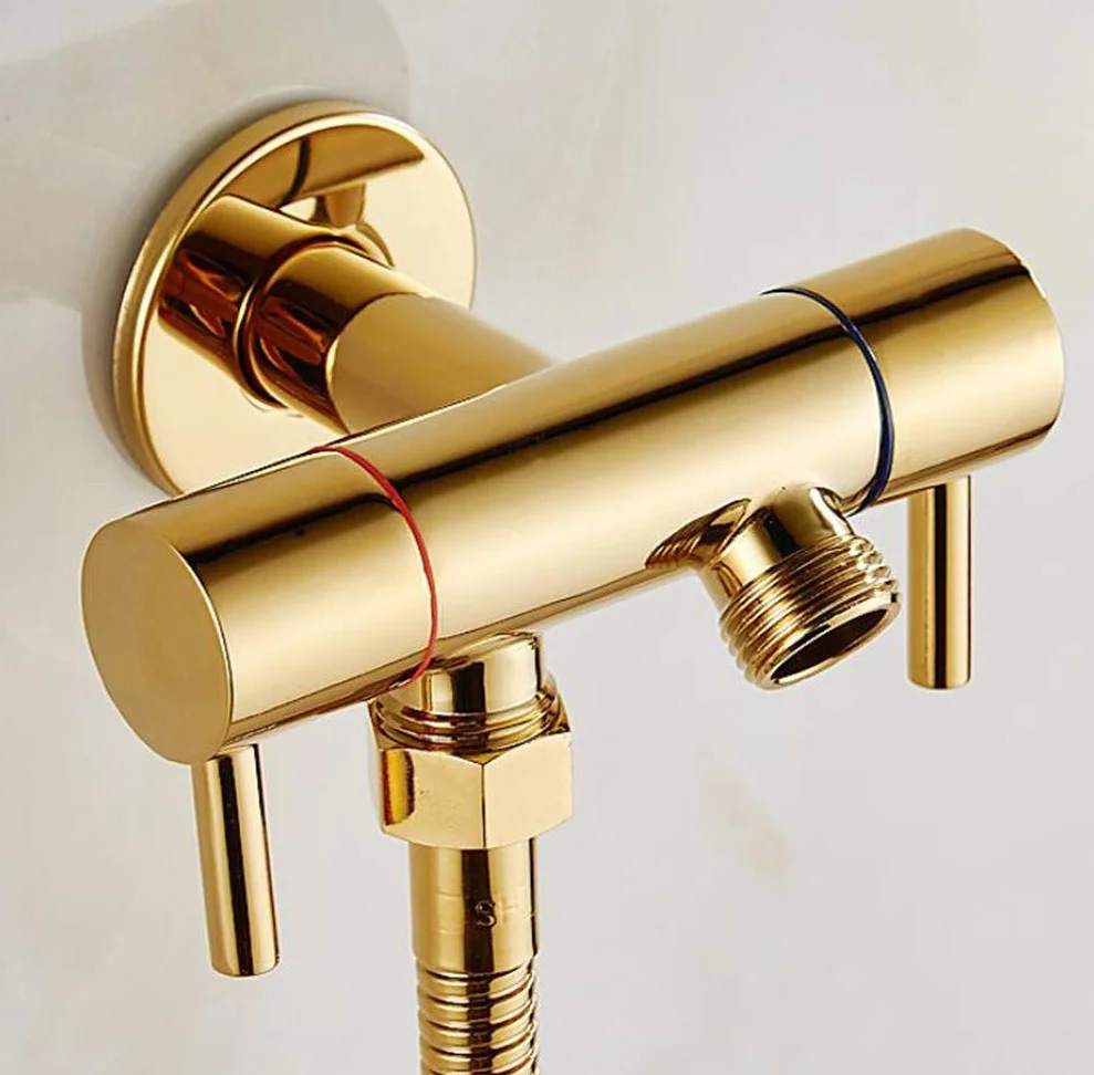Zestaw baterii bidetowych Zestaw bidetów toaletowych Zestaw Mosiądz Złoty Bidet łazienkowy Zestaw baterii z wężem hydraulicznym 1,5 M i uchwytem Abs Toaleta