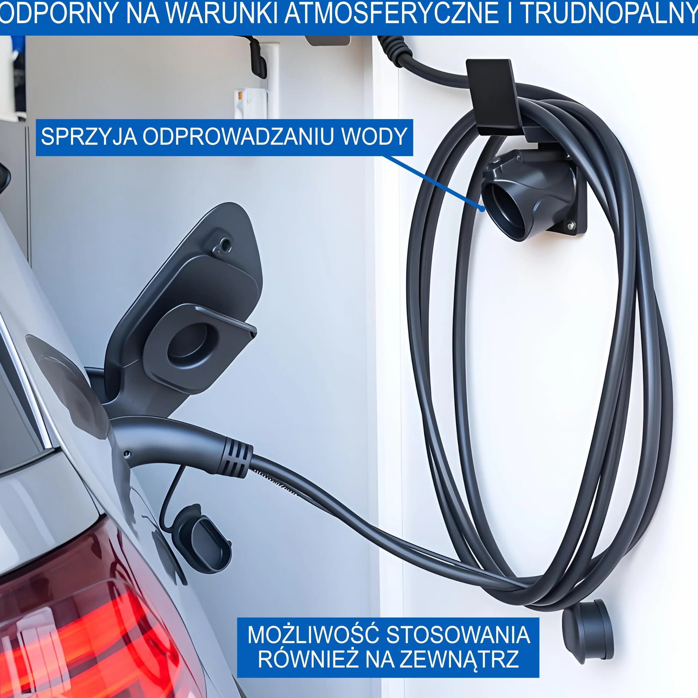 Uchwyt ścienny EVify Type 2, uchwyt na kabel ładujący – wytrzymały uchwyt ze stali nierdzewnej do wallboxów i samochodów elektrycznych