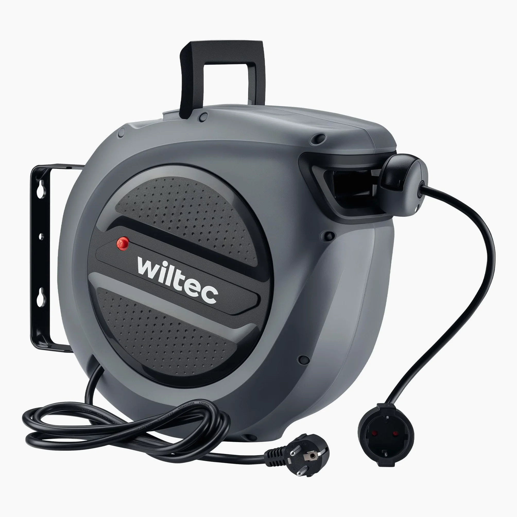 Wiltec Przedłużacz bębnowy z kablem 20 m i przewodem 2 m, automatyczny zwijacz z blokadą click lock, o maks. mocy 3200 W