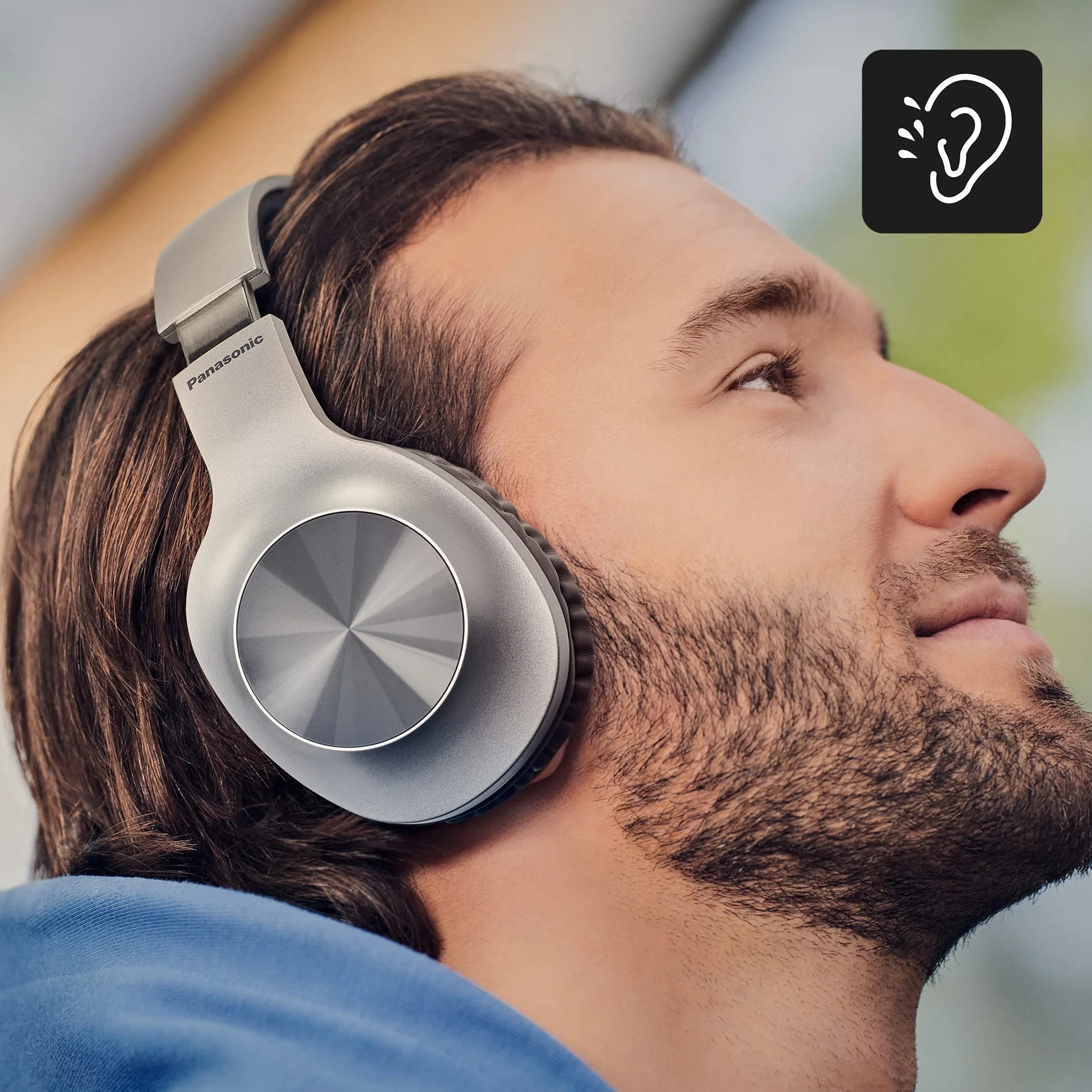 Panasonic RB-HX220BDES Bezprzewodowe Słuchawki, z Ergonomicznym Dopasowaniem, Wyjątkowo Niskimi Tonami, Czasem Odtwarzania do 23 Godzin, Szybkim i Łatwym Połączeniem Oraz Składaną Konstrukcją, Srebro