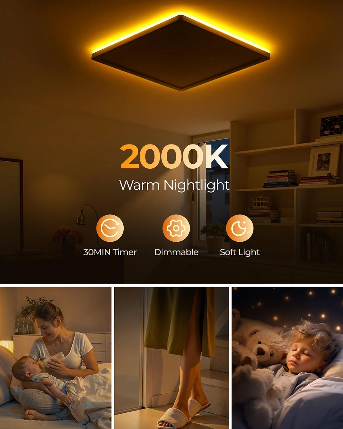 BLNAN LED Lampa Sufitowa Płaska ściemnialna, 24W Lampa Sufitowa z Pilotem, 2000K światło nocne Ciepłe, 3000K-6500K Lampa Sufitowa do Sypialni Salonu Pokoju Dziecięcego, Biała 30CM