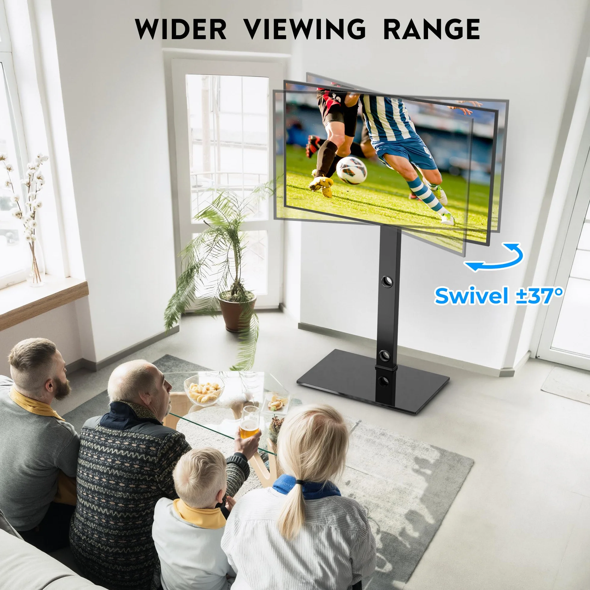 BONTEC Stojak Podłogowy TV 30-70 cali Obrót ±37° Regulacja Wysokości Max Udźwig 40 kg VESA 75x75-600x400 mm Szklana Podstawa