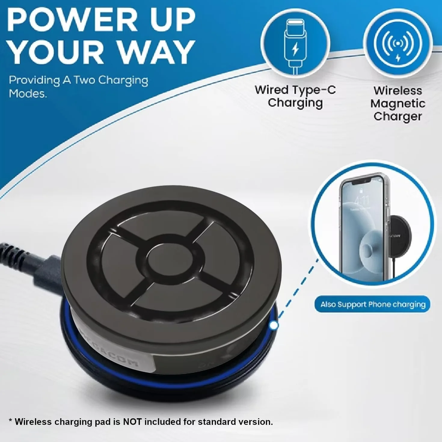 MEGACOM DuoMon 3 Standard Auto Catch Spin Device Wireless Bluetooth 20m Vibration Notifications Dual Charging Player iOS 14+ Android 8+