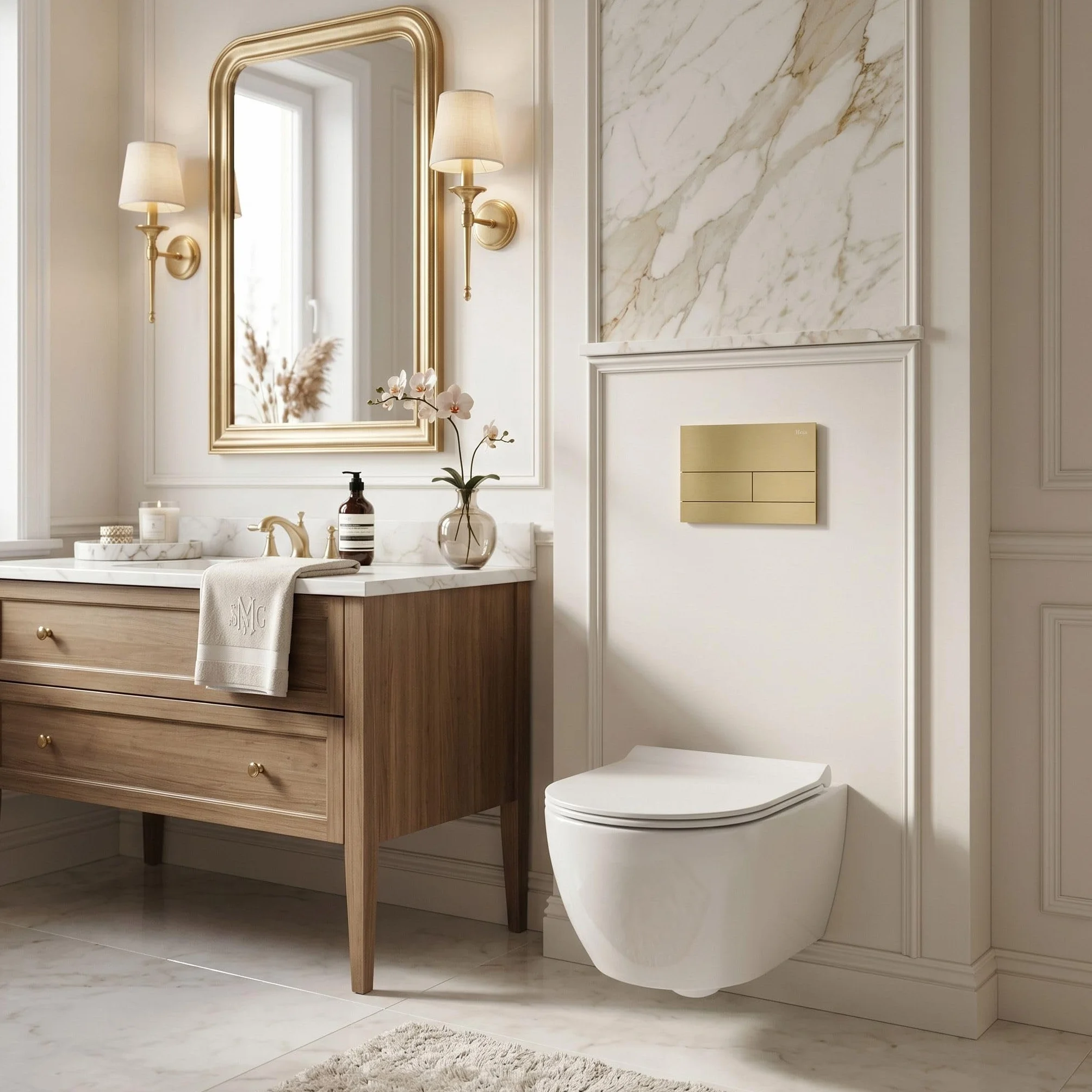 Rea - Stelaż Zestaw Podtynkowy Slim 024n Do Mis Wc Z Przyciskiem T Złoty Szczotkowany - 22x35,2x106,2 cm