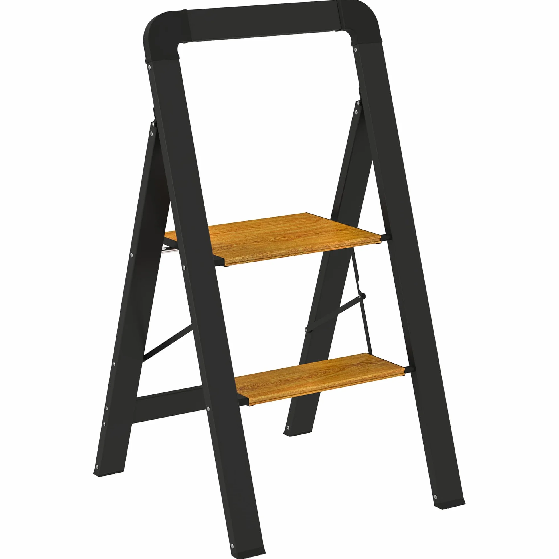 HOMCOM Drabina składana z 2 stopniami, drabina stojąca z uchwytem, antypoślizgowa platforma, obciążenie do 150 kg, aluminium, czarna, 44,5 x 48 x 86,3 cm