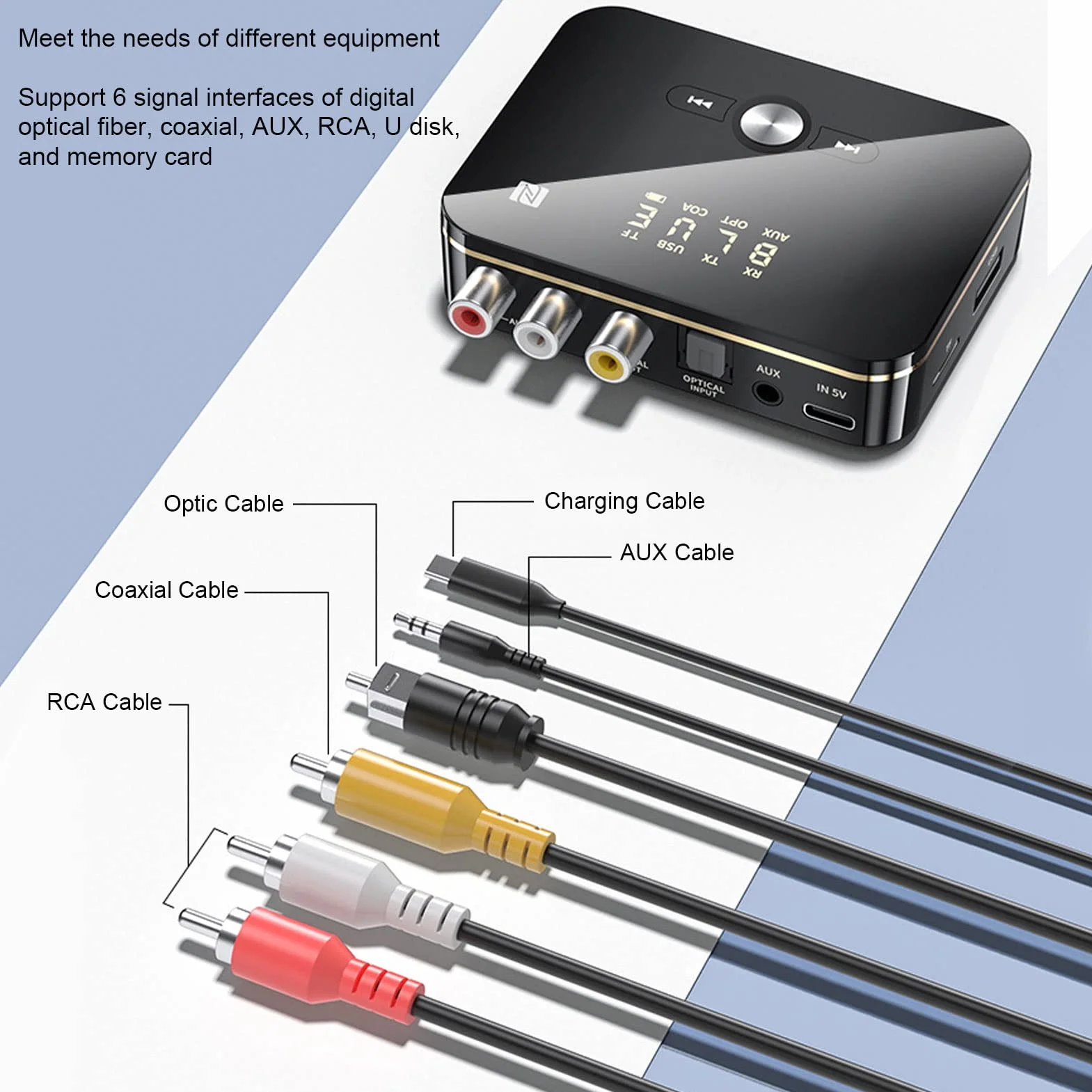 ciciglow Odbiornik Bluetooth M8 5.0, cyfrowy wyświetlacz, adapter Bluetooth z niskim opóźnieniem, wbudowany akumulator 500 mAh, cyfrowe włókno szklane, koaksjalny, ulepszenie funkcji NFC
