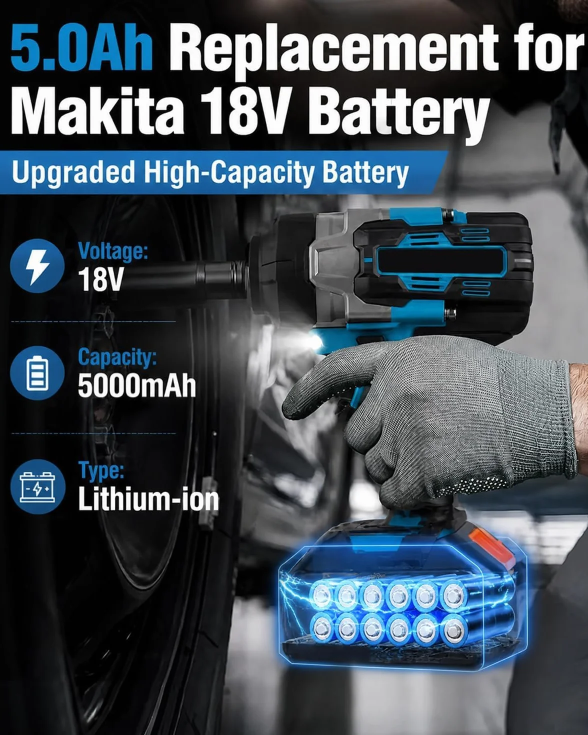 2 sztuki 18 V 5,0 Ah akumulator zamienny z ładowarką DC18RC, kompatybilny z akumulatorami Makita 14,4V-18V BL1815, BL1820B, BL1830, BL1830B, BL1840, BL1840B, BL1850, BL1850B, BL1860, BL1860B