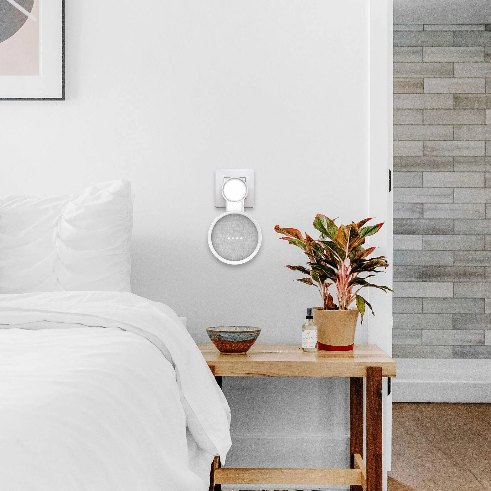PlusAcc Uchwyt ścienny do Google Nest Mini Home Mini z zarządzaniem kablami biały
