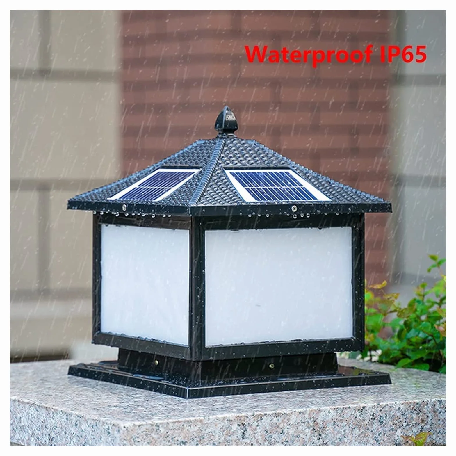 Lampa Solarna Na Słupku Ogrodowym, Aluminiowa, Słupek Słupkowy, Lampa Na Słupku Ogrodzeniowym, Zewnętrzna Brama Ogrodowa, Lampa Uliczna, Wodoodporna, Cokół, Lampa De,Noir-Height 35cm