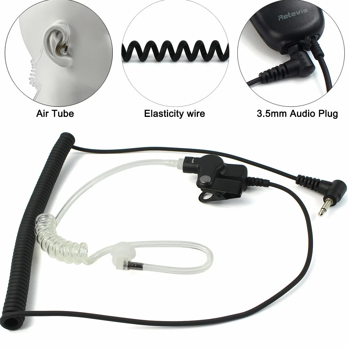 Retevis Słuchawki 3,5 mm złącze audio Odbiornik kompatybilny z B63S RT622P Motorola Walkie Mikrofon 2 szt.