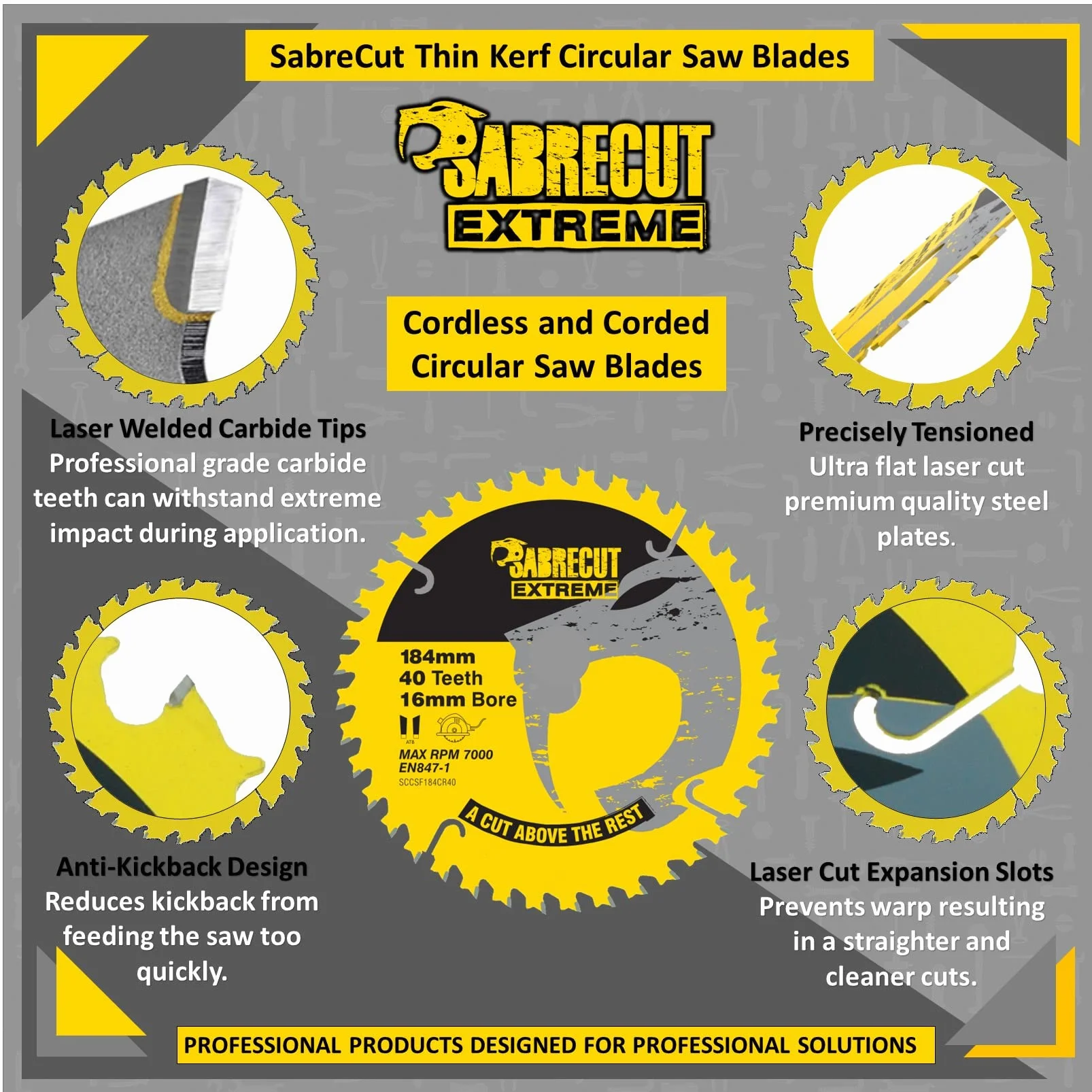 1 x SCCSF184CR4016 SabreCut 184 mm otwór 40T x 16 mm brzeszczot do piły tarczowej kompatybilny z Dewalt (DCS570, DCS572 i DWE560) Makita Milwaukee Ryobi i wieloma innymi