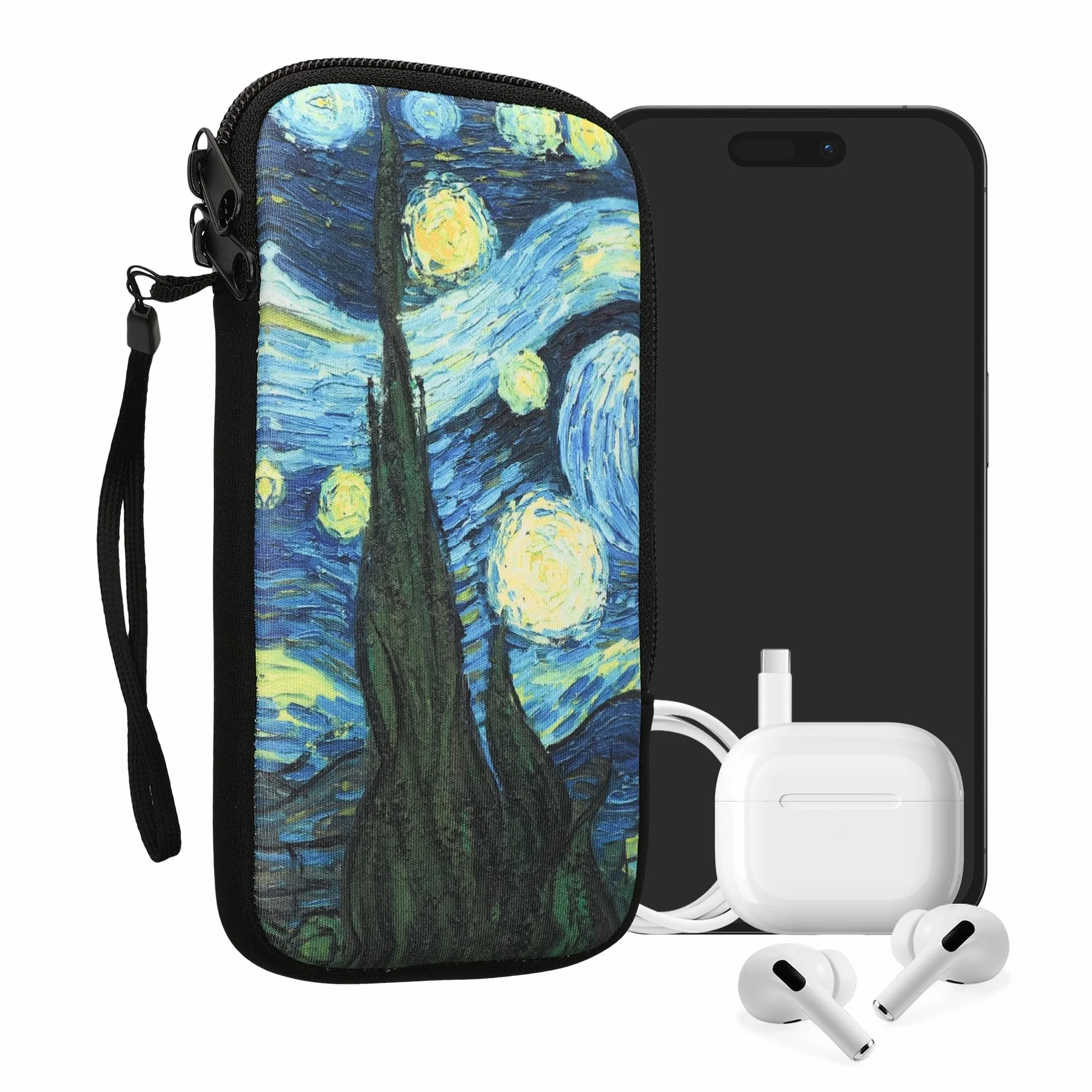 kwmobile Neoprenowy rękaw na smartfon rozmiar XXL, 7", etui amortyzujące wstrząsy, torba ochronna na telefon, gwieździsta noc, niebieski, żółty