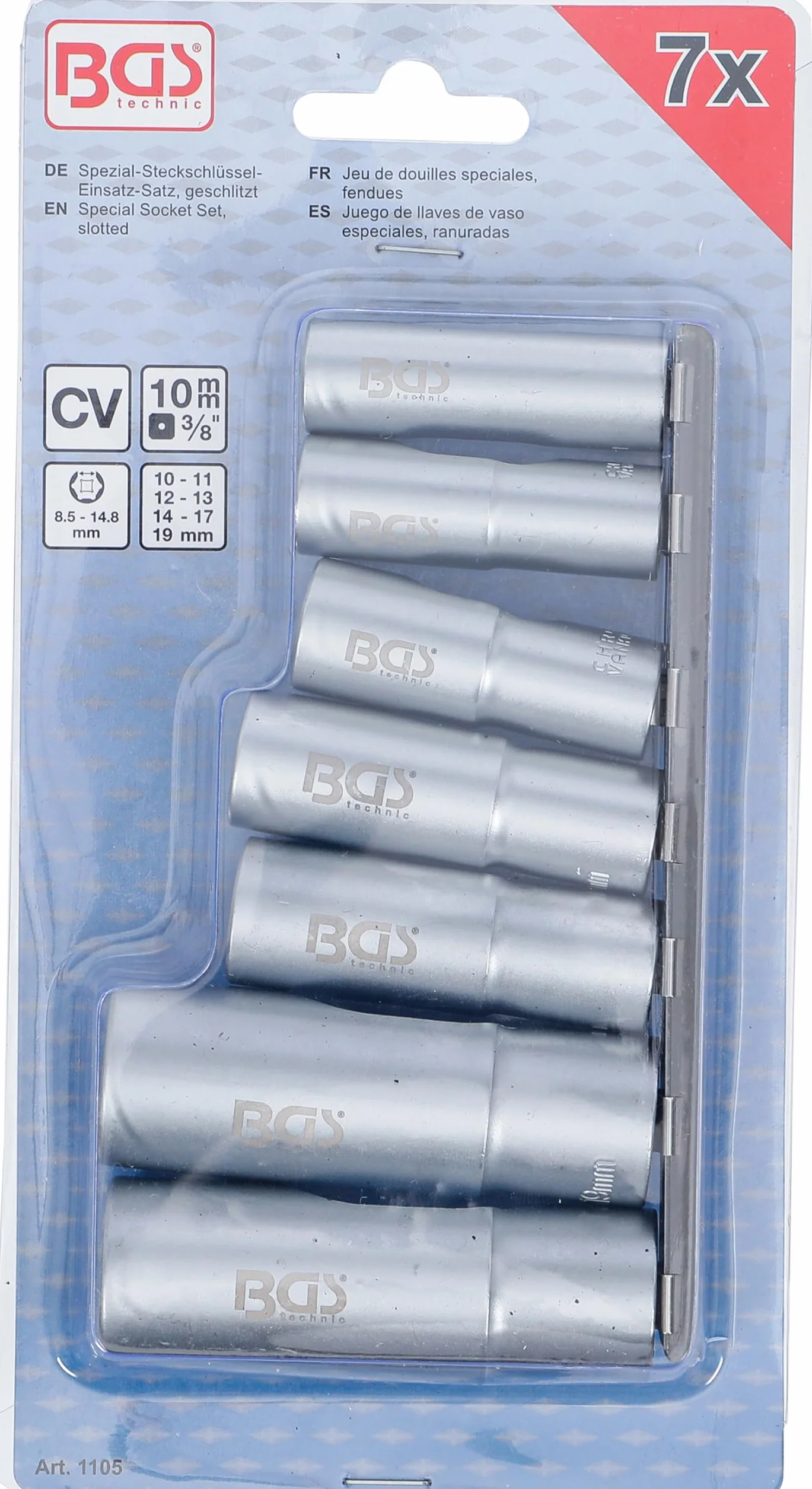 BGS 1105 | Zestaw nasadek specjalnych / wykrętaków | 10 mm (3/8") | 10 - 19 mm | 7 szt.