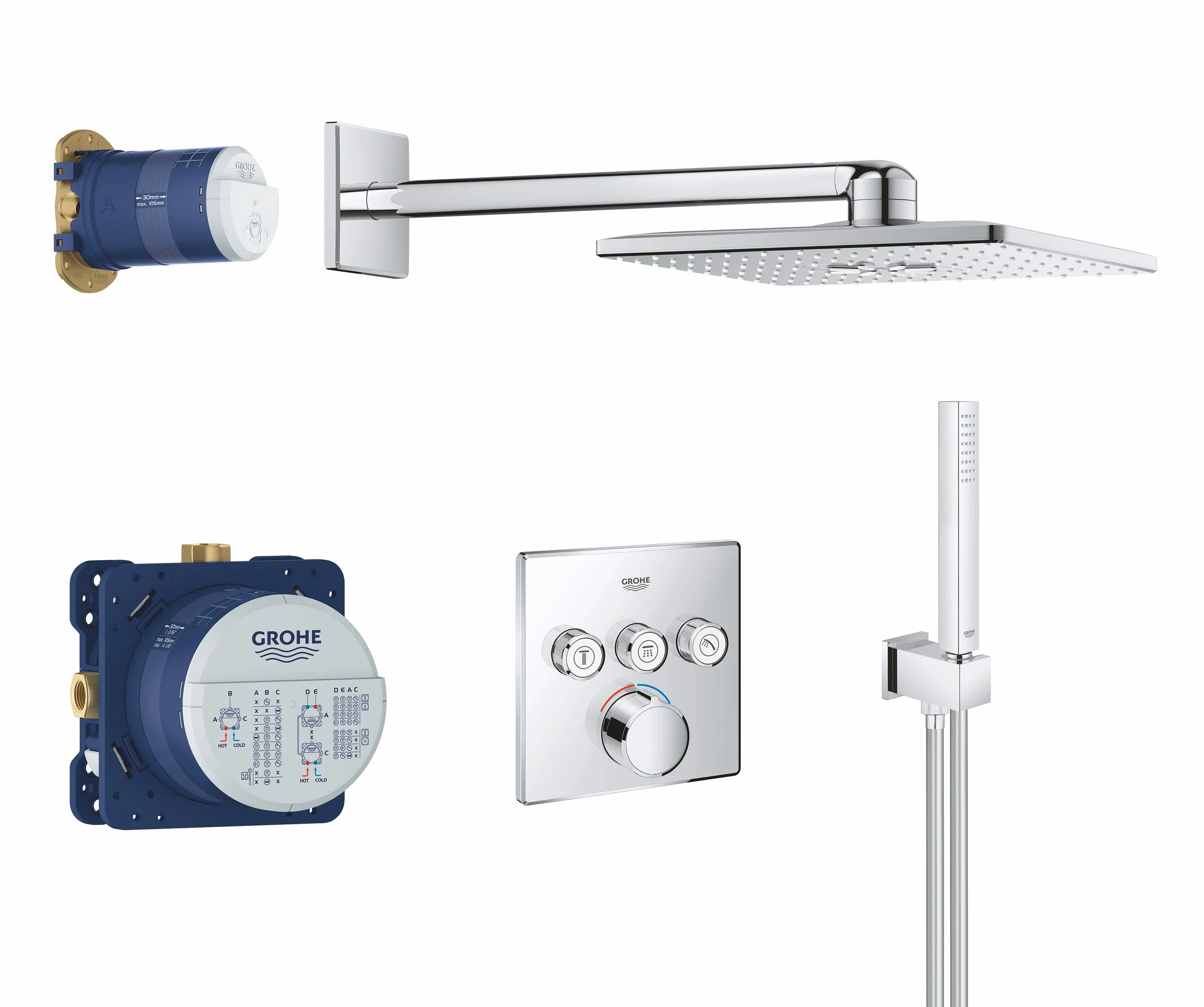 Grohe Grohtherm SmartControl system podtynkowy, z g?owic? prysznicow? Rainshower SmartActive 310 Cube, 3 odbiorniki, chrom - 34712000