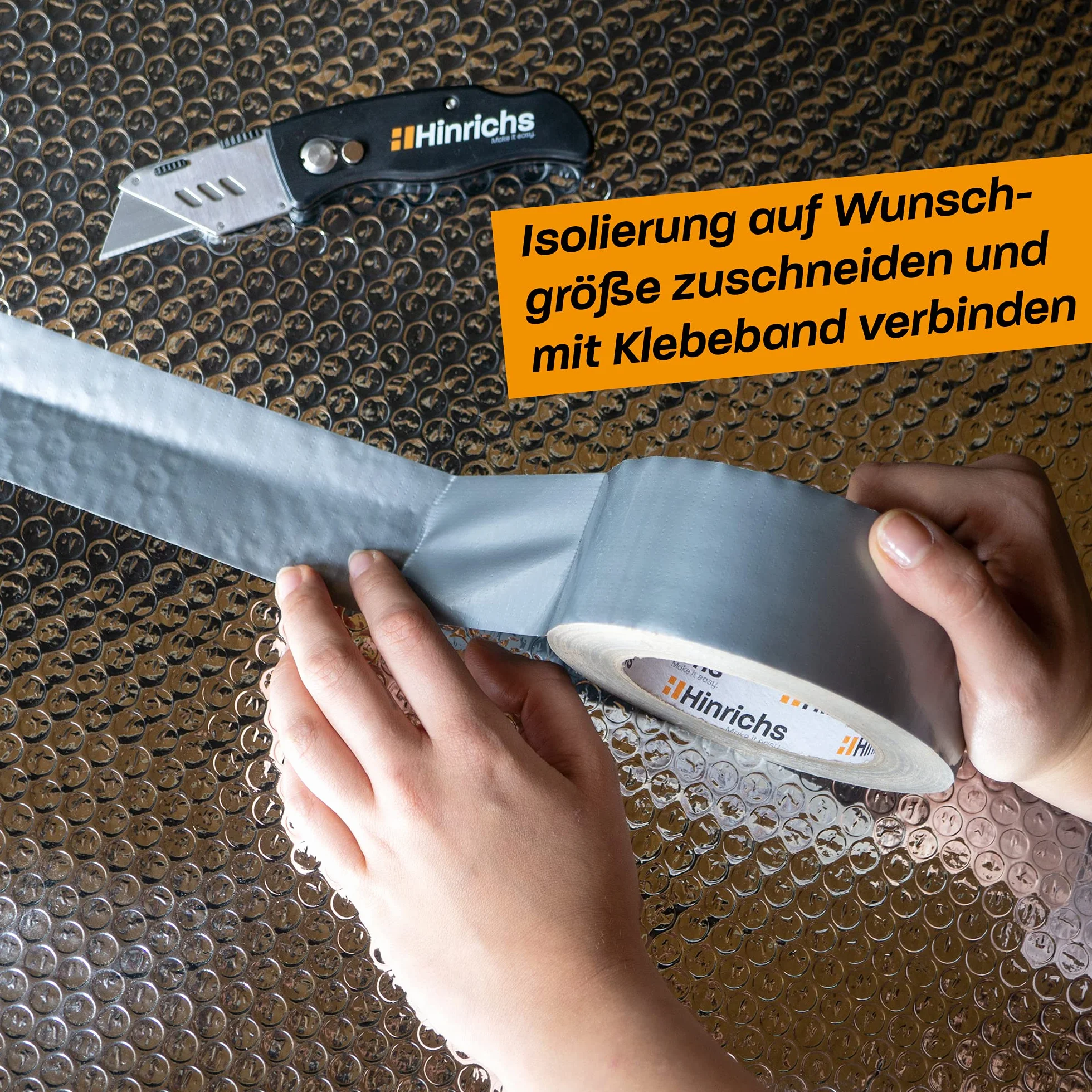 Hinrichs Folia izolacyjna 10 m x 60 cm – folia termiczna do okien, samochodu, na kemping lub basen – idealna jako izolacja cieplna, ochrona przed zimnem i zaciemnienie – obustronnie powlekana