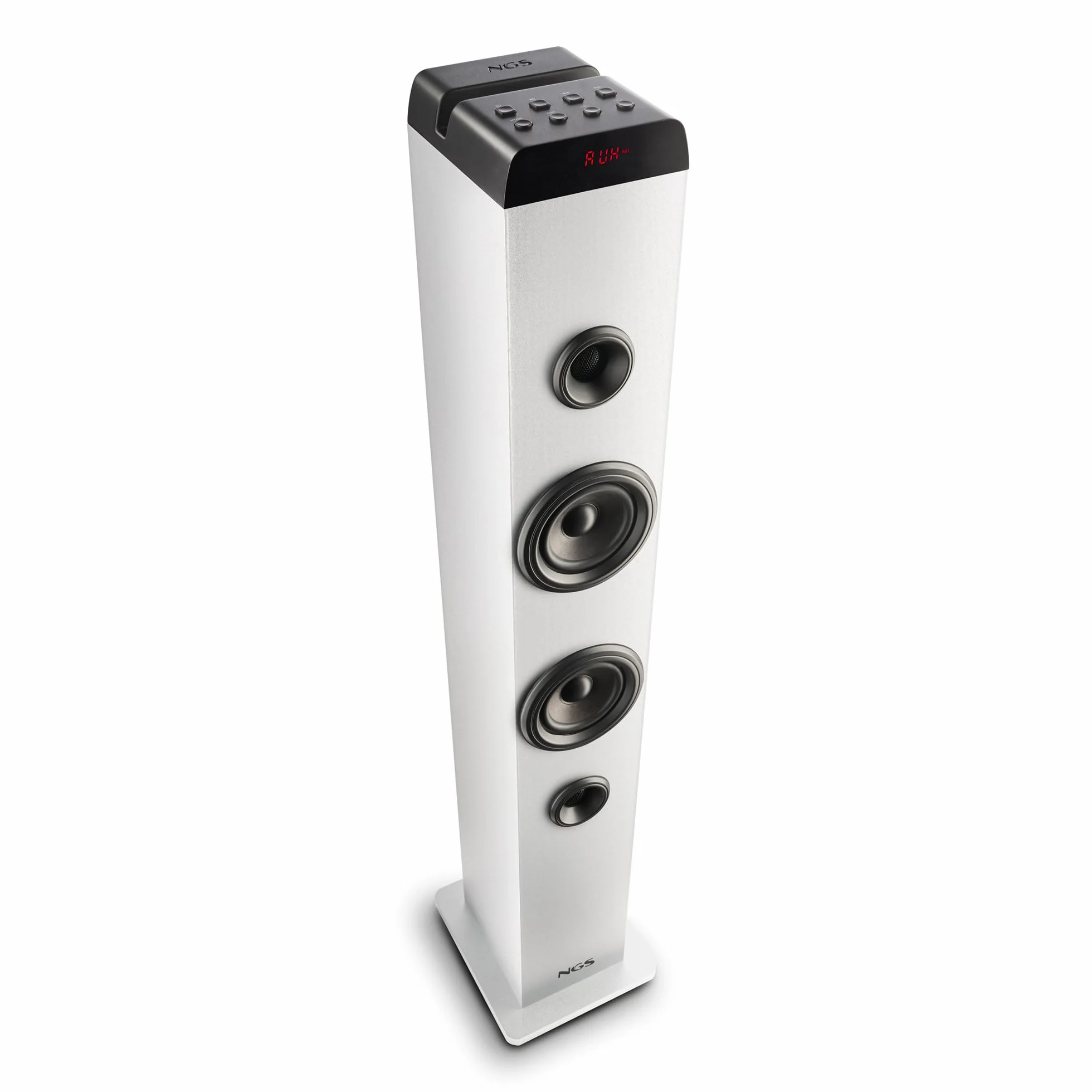 NGS Sky Charm Pro White wieża dźwiękowa 50 W Bluetooth 5.4 radio FM mikrofon karaoke pilot biały